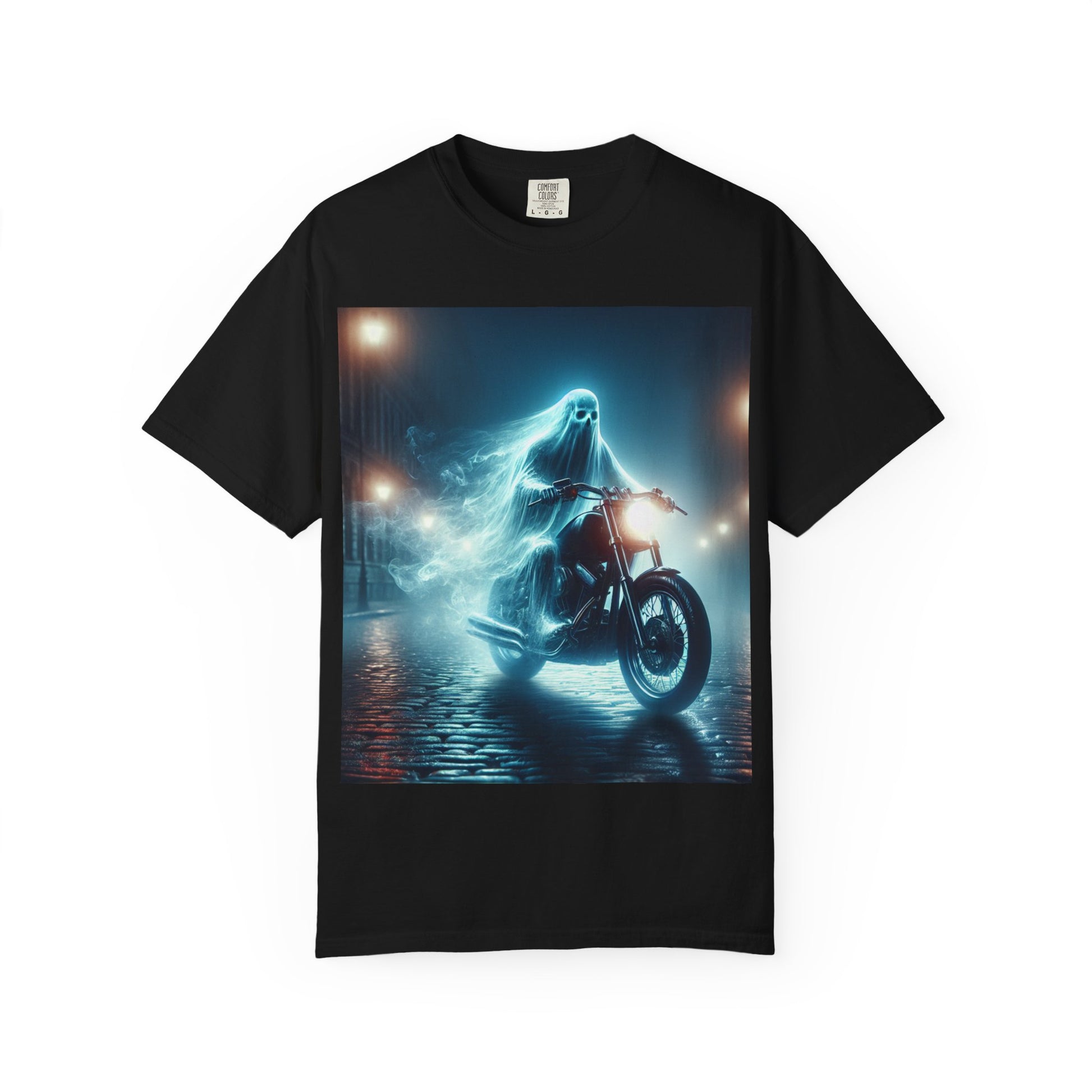 Ghostly Rider Unisex T-Shirt | Spooky Motorcycle Graphic Tee for Halloween, Cozy Casual Wear, Gifts for Bikers, Festival Outfit