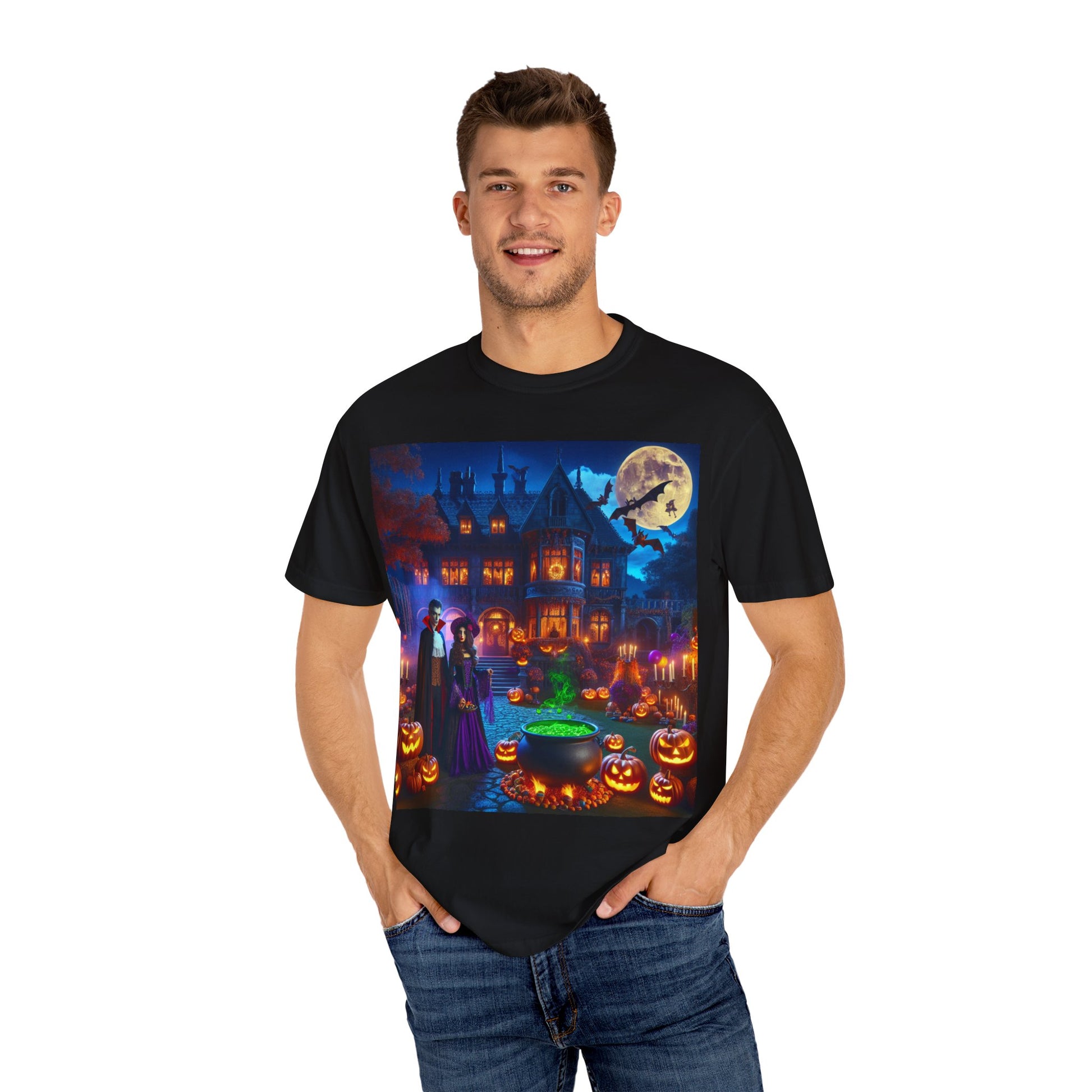 Halloween Vintage-Inspired Unisex T-shirt, Spooky Autumn Tee, Witch and Pumpkin Shirt, Trick or Treat Apparel, Halloween Costume Top