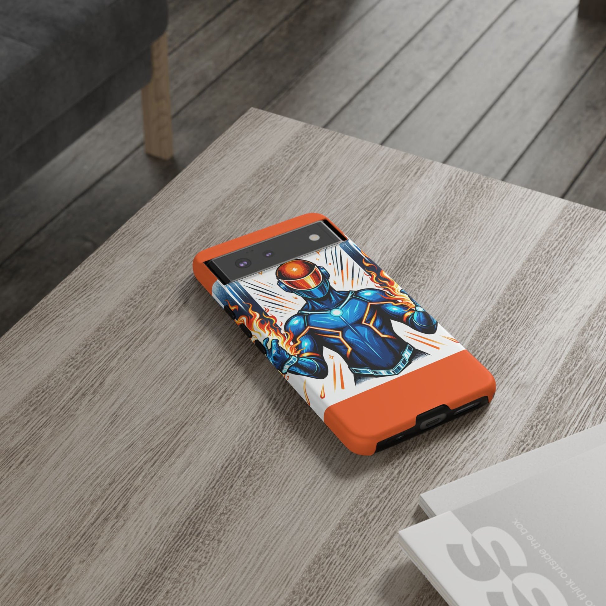 Vibrant Phone Case Featuring Fire-Themed Superhero Design, Durable and Stylish Gift for Gamers, Comic Lovers, and Tech Enthusiasts