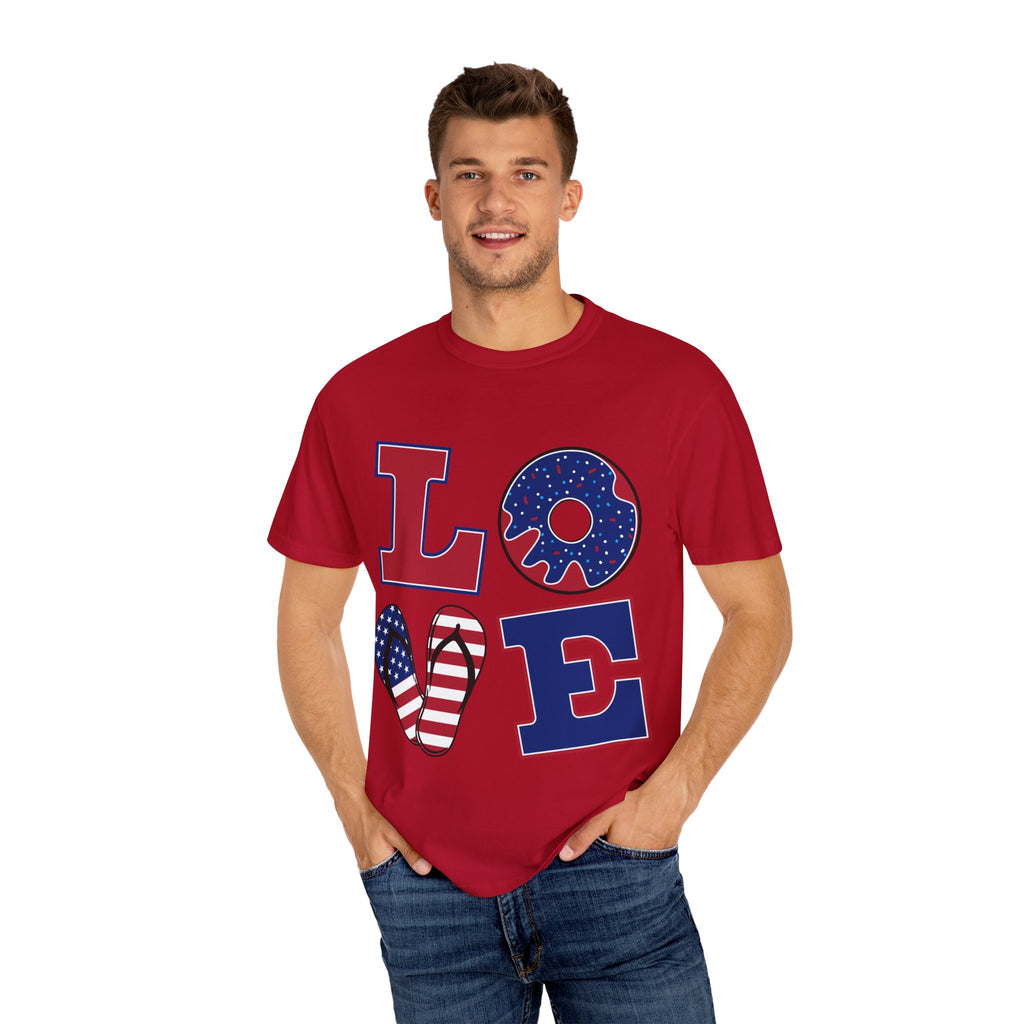 Patriotic Love T-Shirt | Unisex Garment-Dyed Tee, July 4th Celebration Top, Casual Wear, Holiday Apparel
