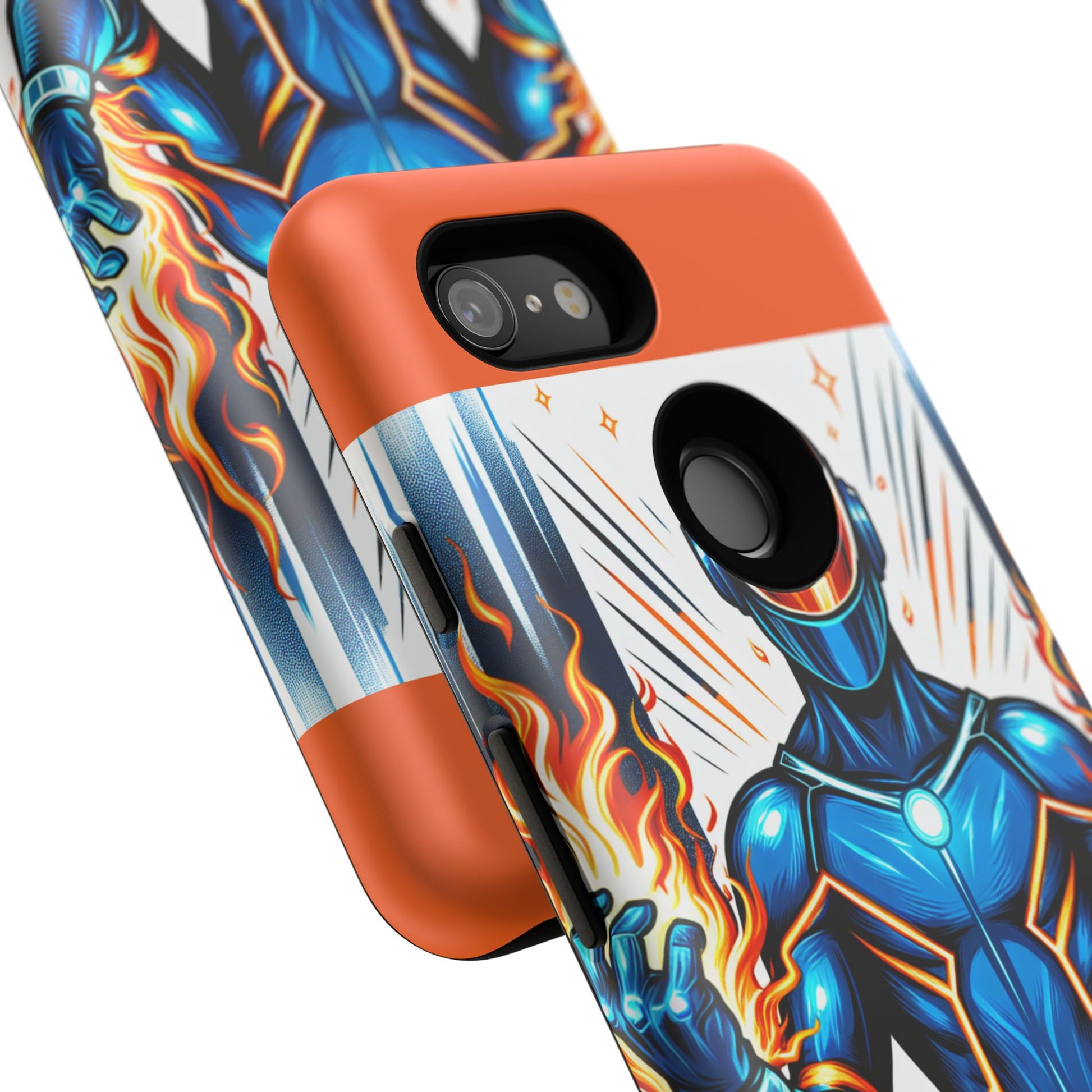 Vibrant Phone Case Featuring Fire-Themed Superhero Design, Durable and Stylish Gift for Gamers, Comic Lovers, and Tech Enthusiasts