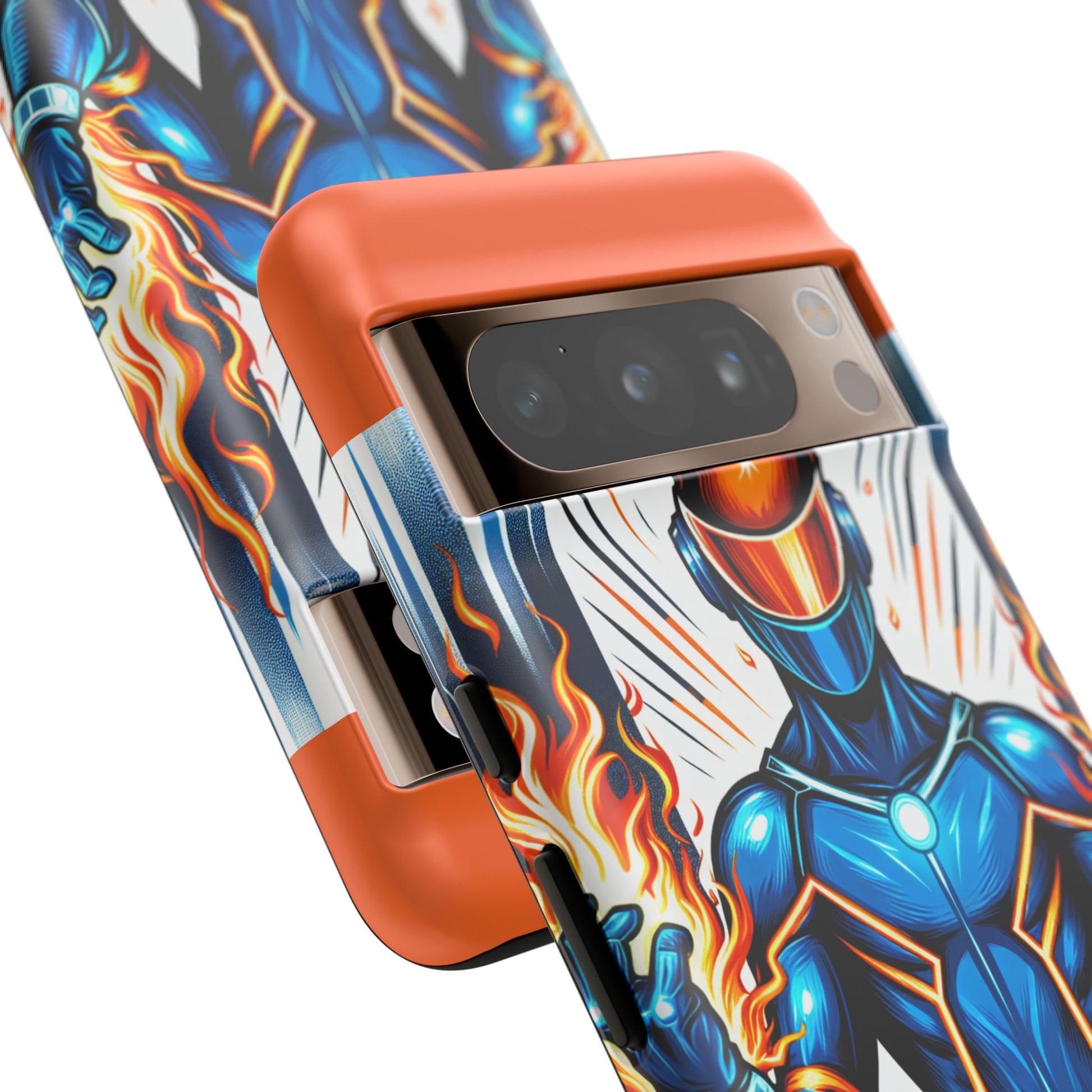 Vibrant Phone Case Featuring Fire-Themed Superhero Design, Durable and Stylish Gift for Gamers, Comic Lovers, and Tech Enthusiasts