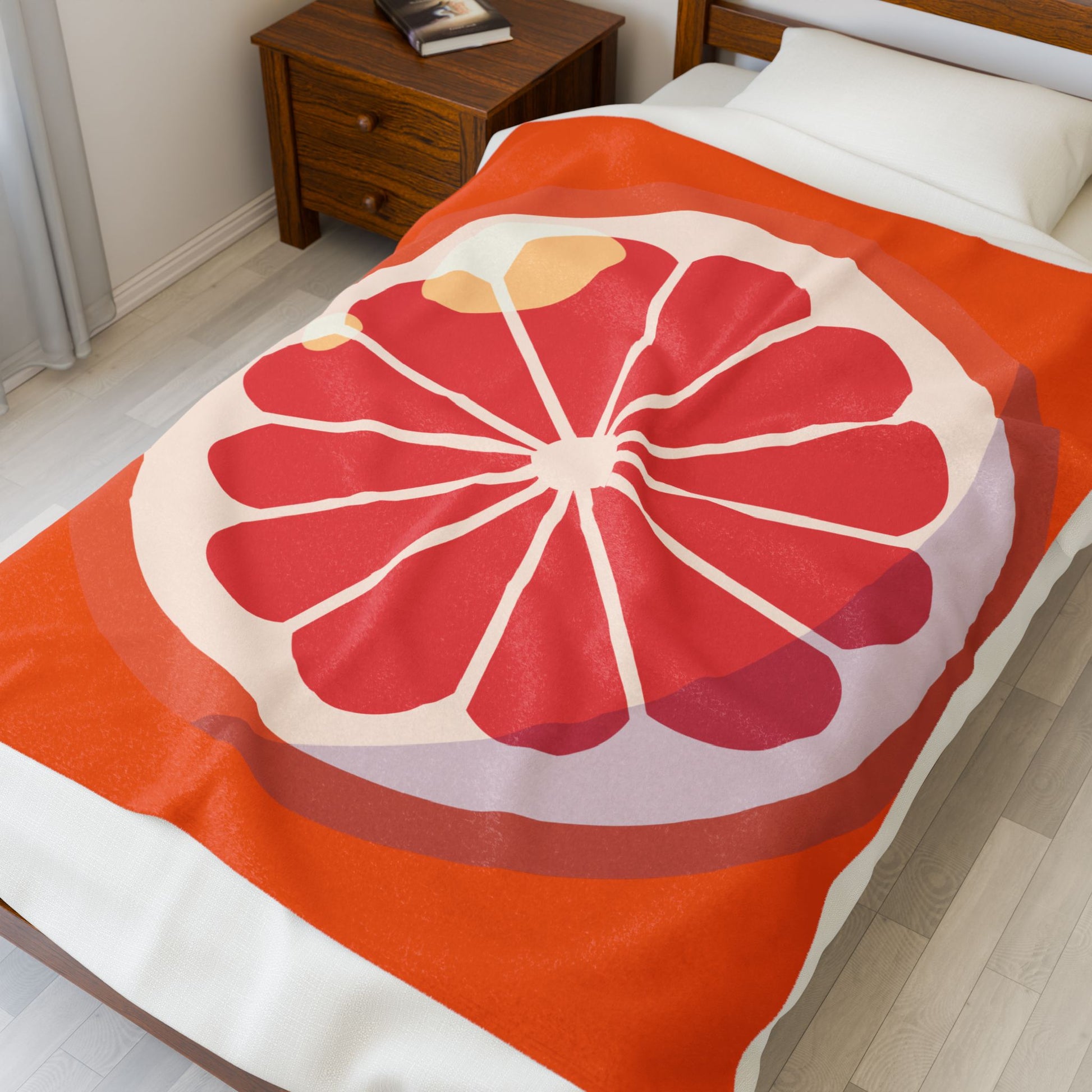 Vibrant Grapefruit Velveteen Plush Blanket | Cozy Throw for Home Decor, Gift for Citrus Lovers, Warm Comfort, Chill Sessions, Summer Vibes