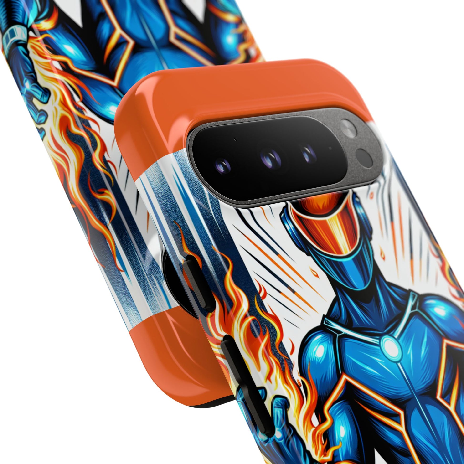 Vibrant Phone Case Featuring Fire-Themed Superhero Design, Durable and Stylish Gift for Gamers, Comic Lovers, and Tech Enthusiasts
