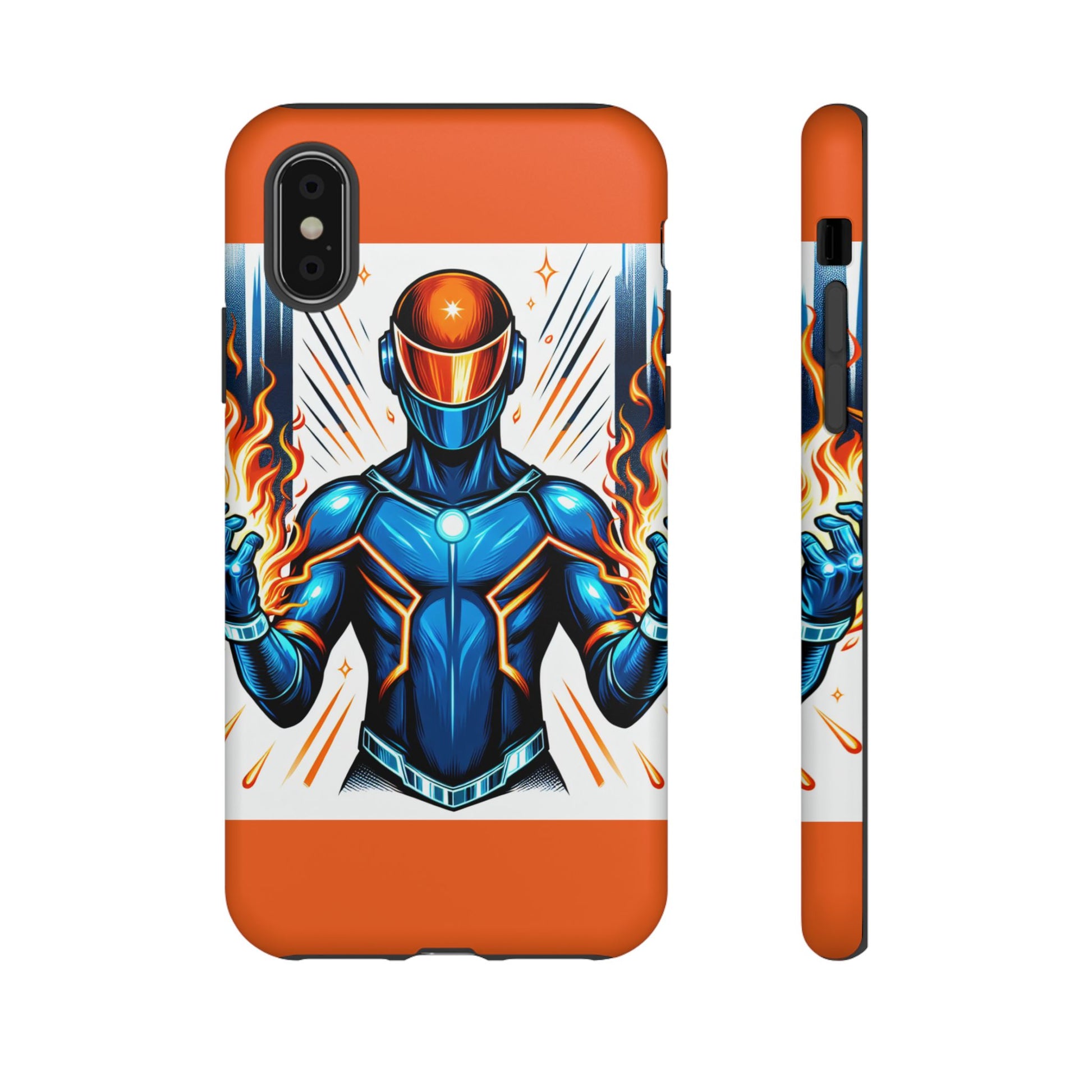 Vibrant Phone Case Featuring Fire-Themed Superhero Design, Durable and Stylish Gift for Gamers, Comic Lovers, and Tech Enthusiasts