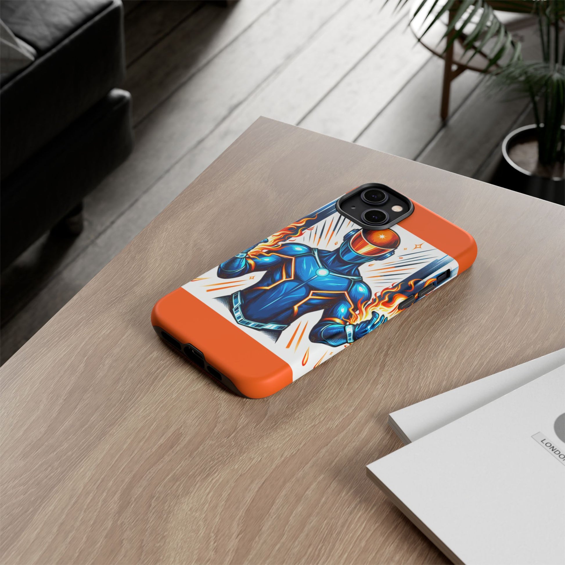 Vibrant Phone Case Featuring Fire-Themed Superhero Design, Durable and Stylish Gift for Gamers, Comic Lovers, and Tech Enthusiasts