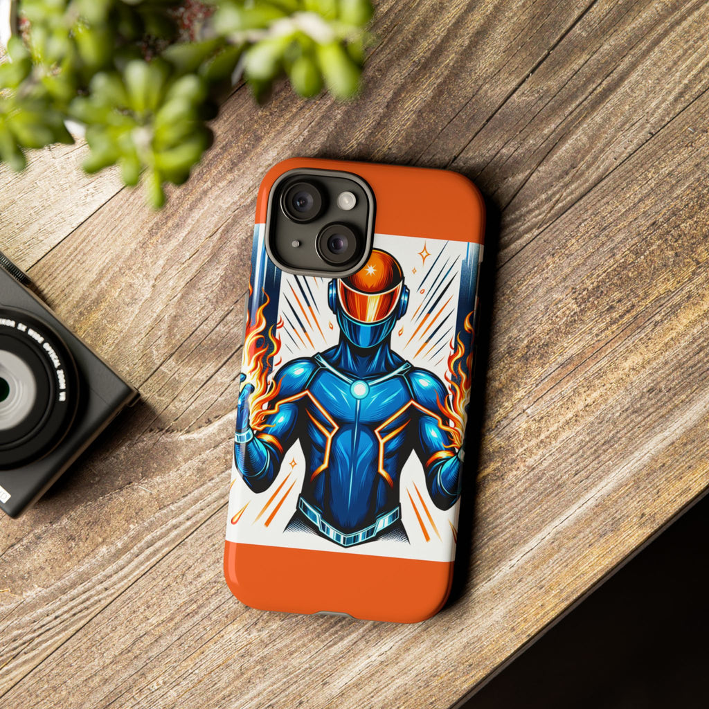 Vibrant Phone Case Featuring Fire-Themed Superhero Design, Durable and Stylish Gift for Gamers, Comic Lovers, and Tech Enthusiasts