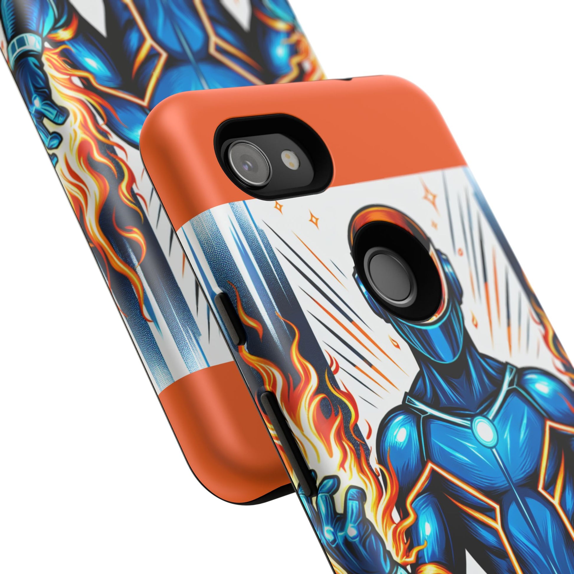 Vibrant Phone Case Featuring Fire-Themed Superhero Design, Durable and Stylish Gift for Gamers, Comic Lovers, and Tech Enthusiasts