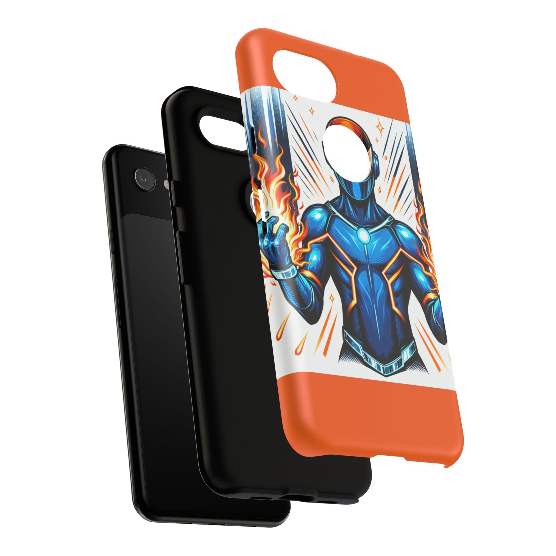 Vibrant Phone Case Featuring Fire-Themed Superhero Design, Durable and Stylish Gift for Gamers, Comic Lovers, and Tech Enthusiasts