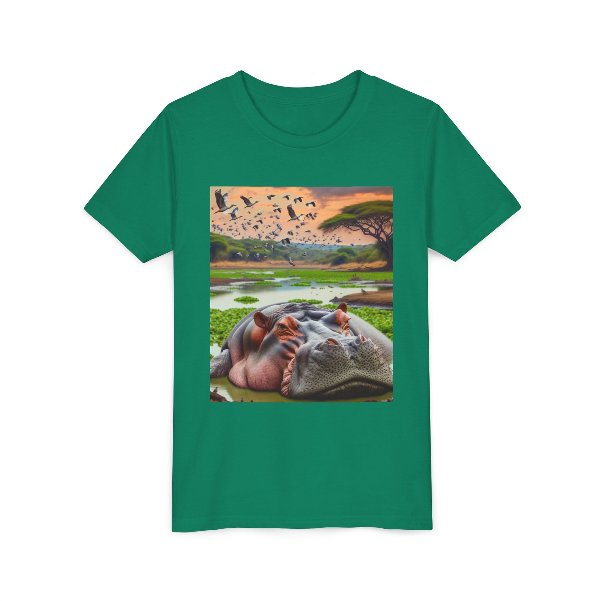 Youth Hippo Adventure Tee - Fun Wildlife Shirt for Kids, Animal Lovers Gift, Nature Exploration, Cute Summer Wear, Eco-Friendly Apparel