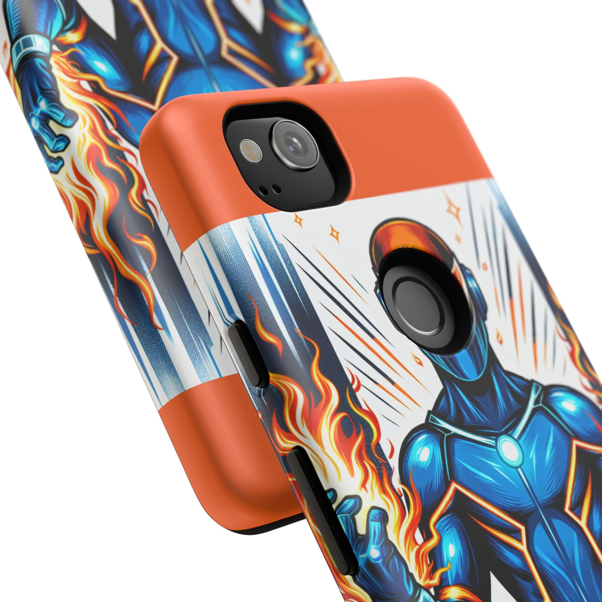 Vibrant Phone Case Featuring Fire-Themed Superhero Design, Durable and Stylish Gift for Gamers, Comic Lovers, and Tech Enthusiasts