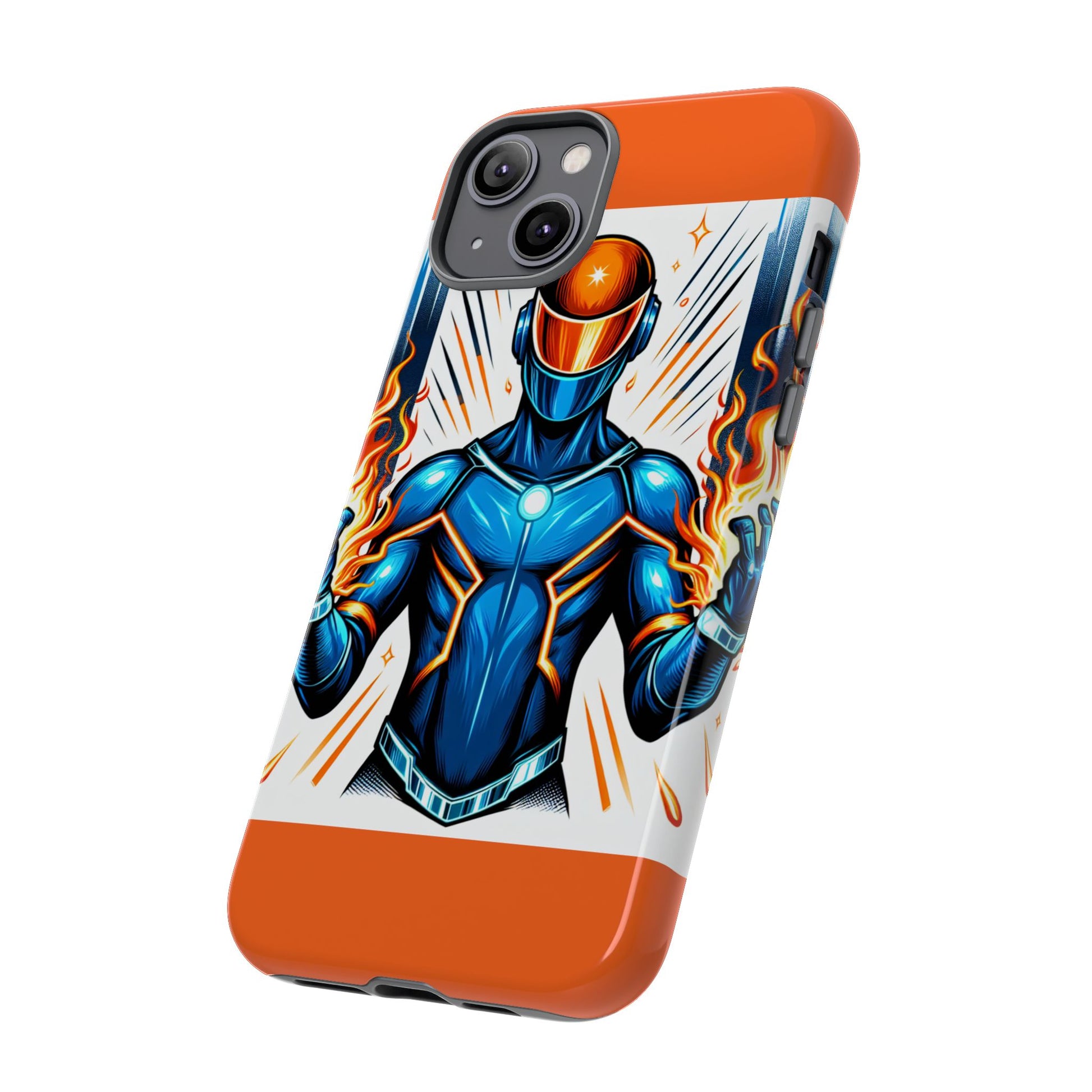 Vibrant Phone Case Featuring Fire-Themed Superhero Design, Durable and Stylish Gift for Gamers, Comic Lovers, and Tech Enthusiasts