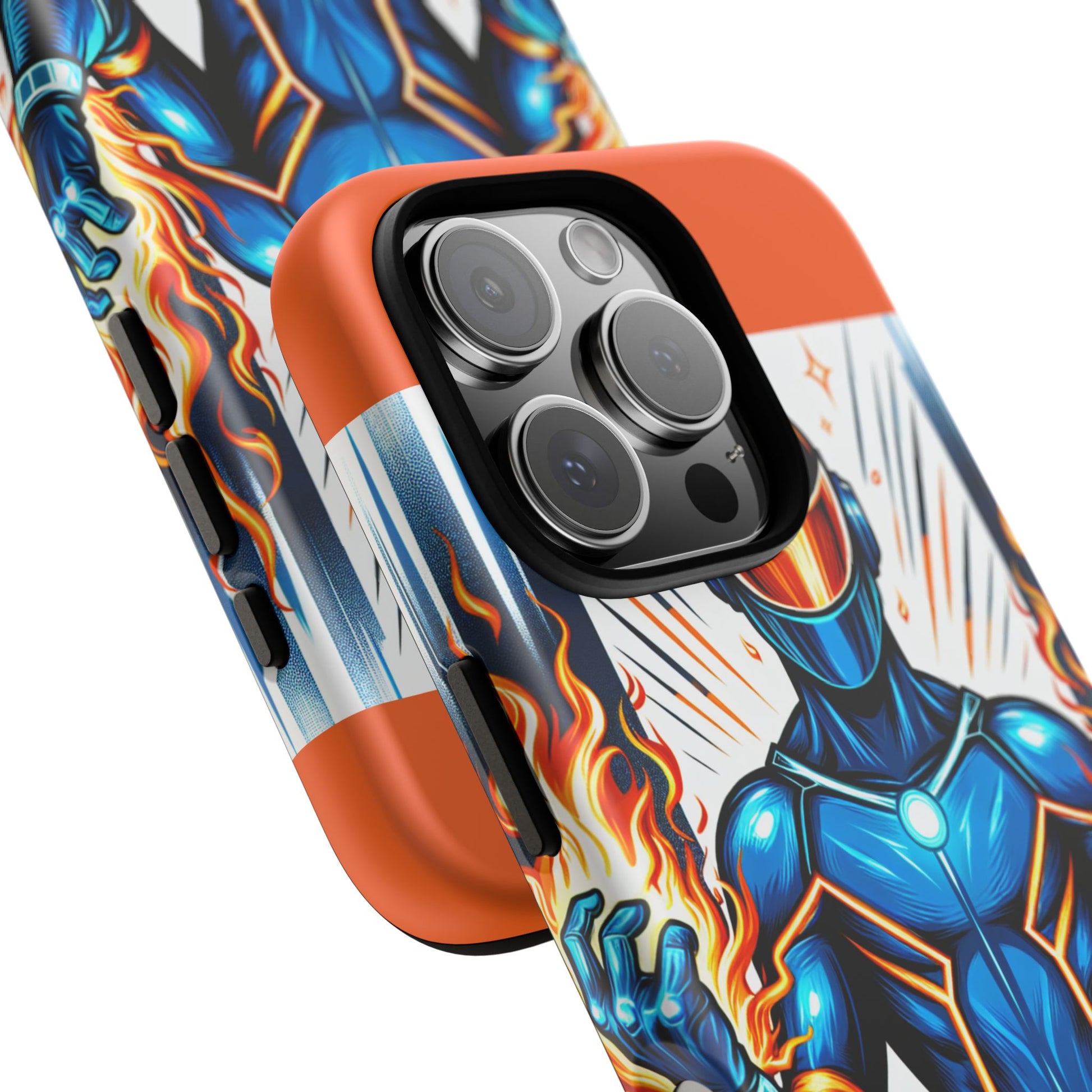 Vibrant Phone Case Featuring Fire-Themed Superhero Design, Durable and Stylish Gift for Gamers, Comic Lovers, and Tech Enthusiasts
