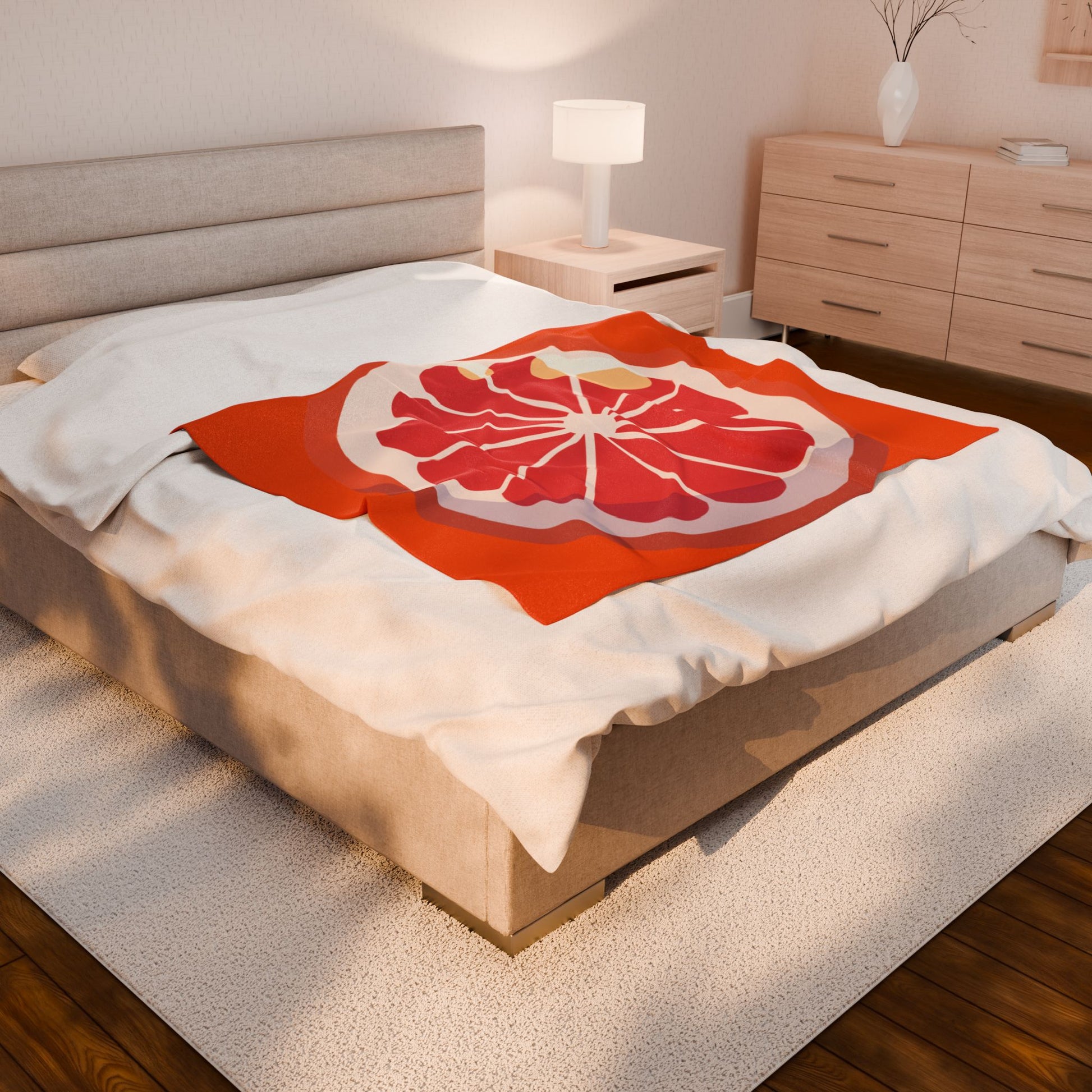 Vibrant Grapefruit Velveteen Plush Blanket | Cozy Throw for Home Decor, Gift for Citrus Lovers, Warm Comfort, Chill Sessions, Summer Vibes