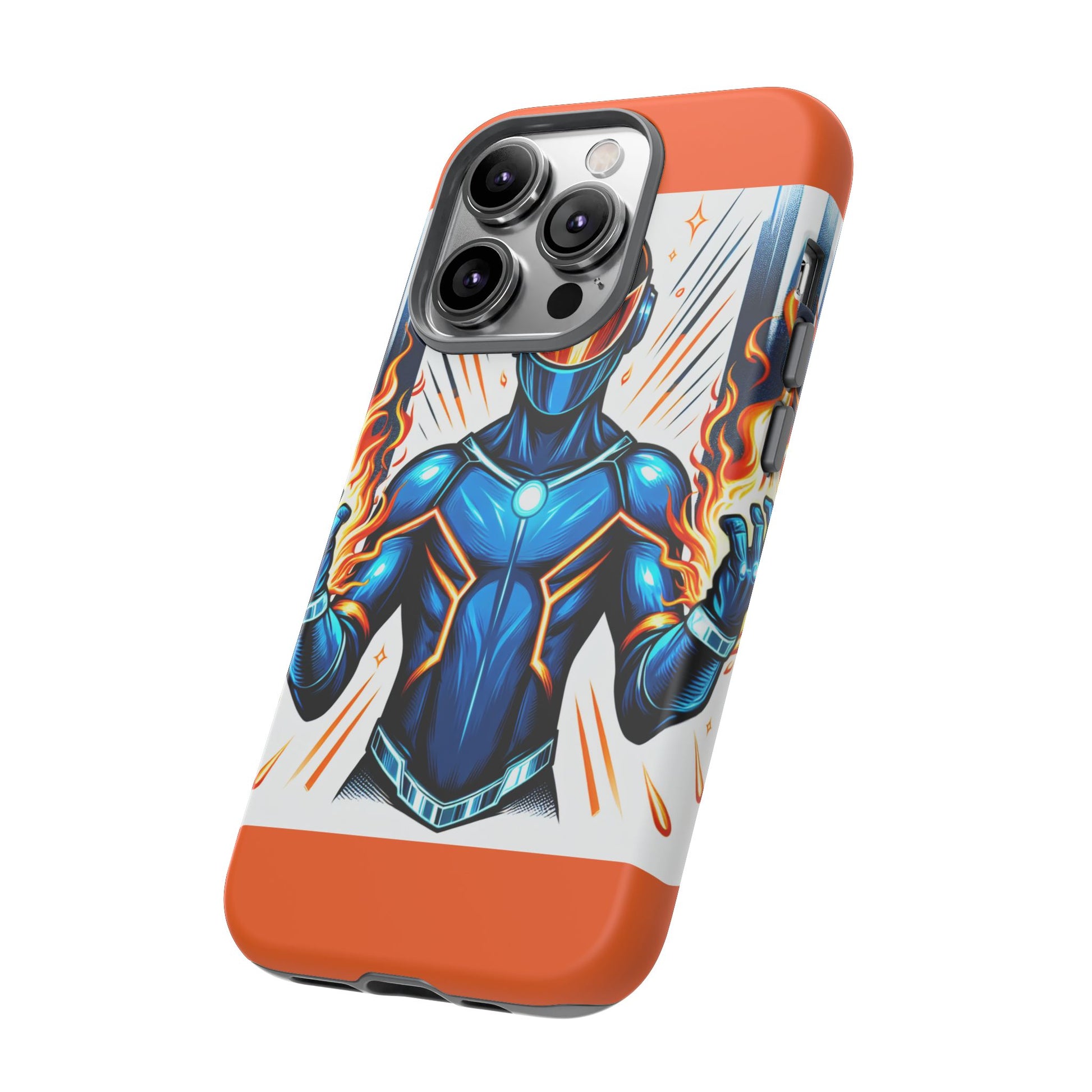 Vibrant Phone Case Featuring Fire-Themed Superhero Design, Durable and Stylish Gift for Gamers, Comic Lovers, and Tech Enthusiasts