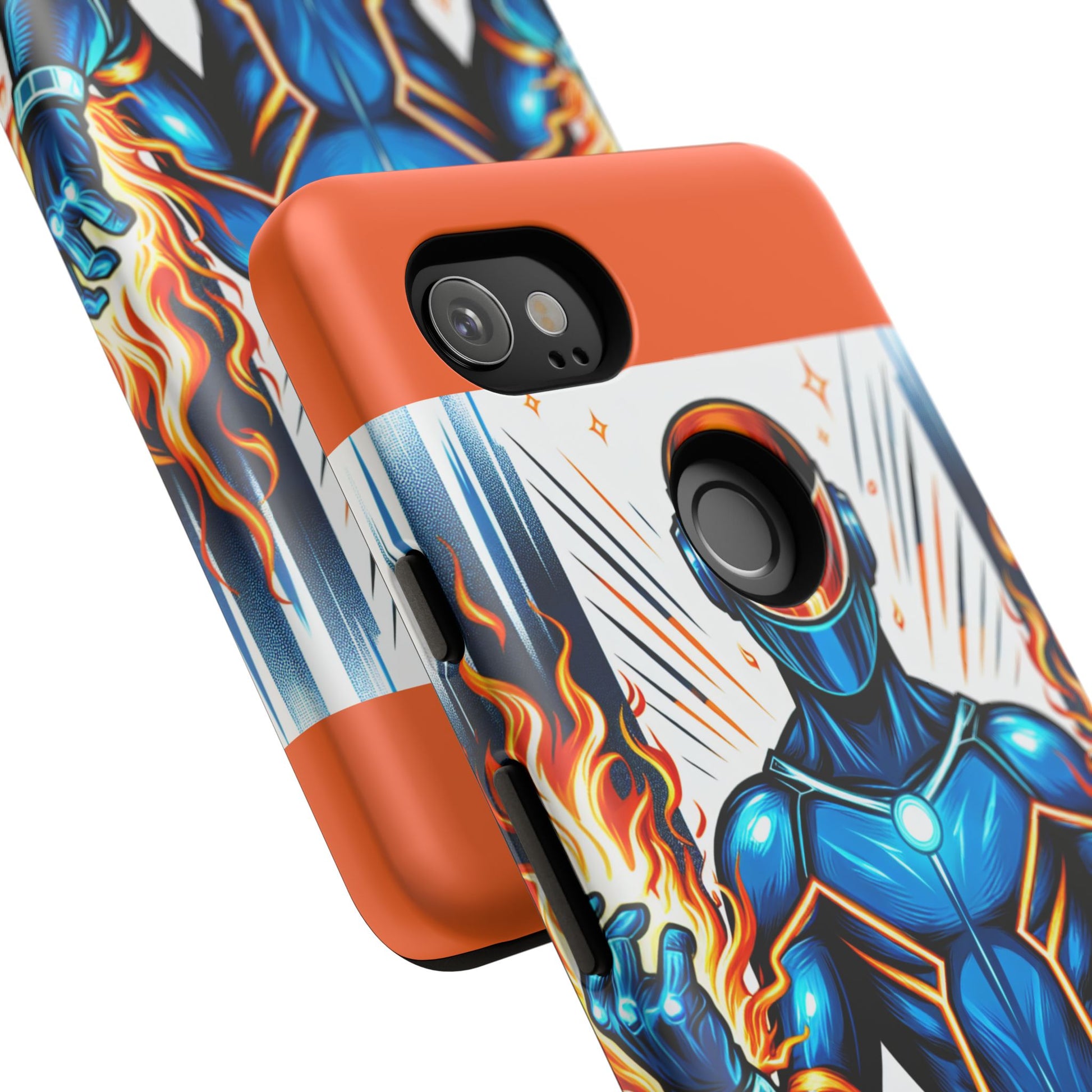 Vibrant Phone Case Featuring Fire-Themed Superhero Design, Durable and Stylish Gift for Gamers, Comic Lovers, and Tech Enthusiasts