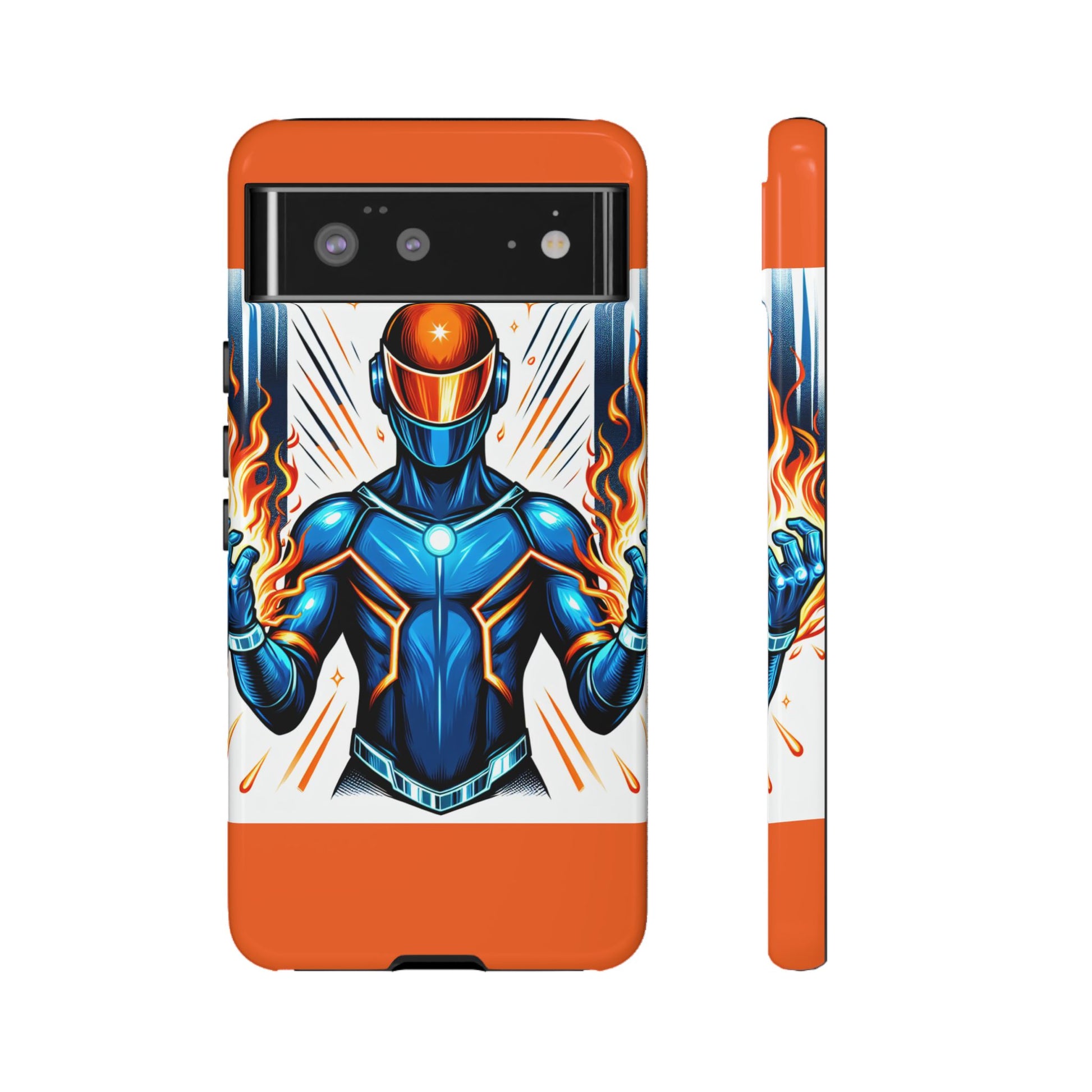Vibrant Phone Case Featuring Fire-Themed Superhero Design, Durable and Stylish Gift for Gamers, Comic Lovers, and Tech Enthusiasts
