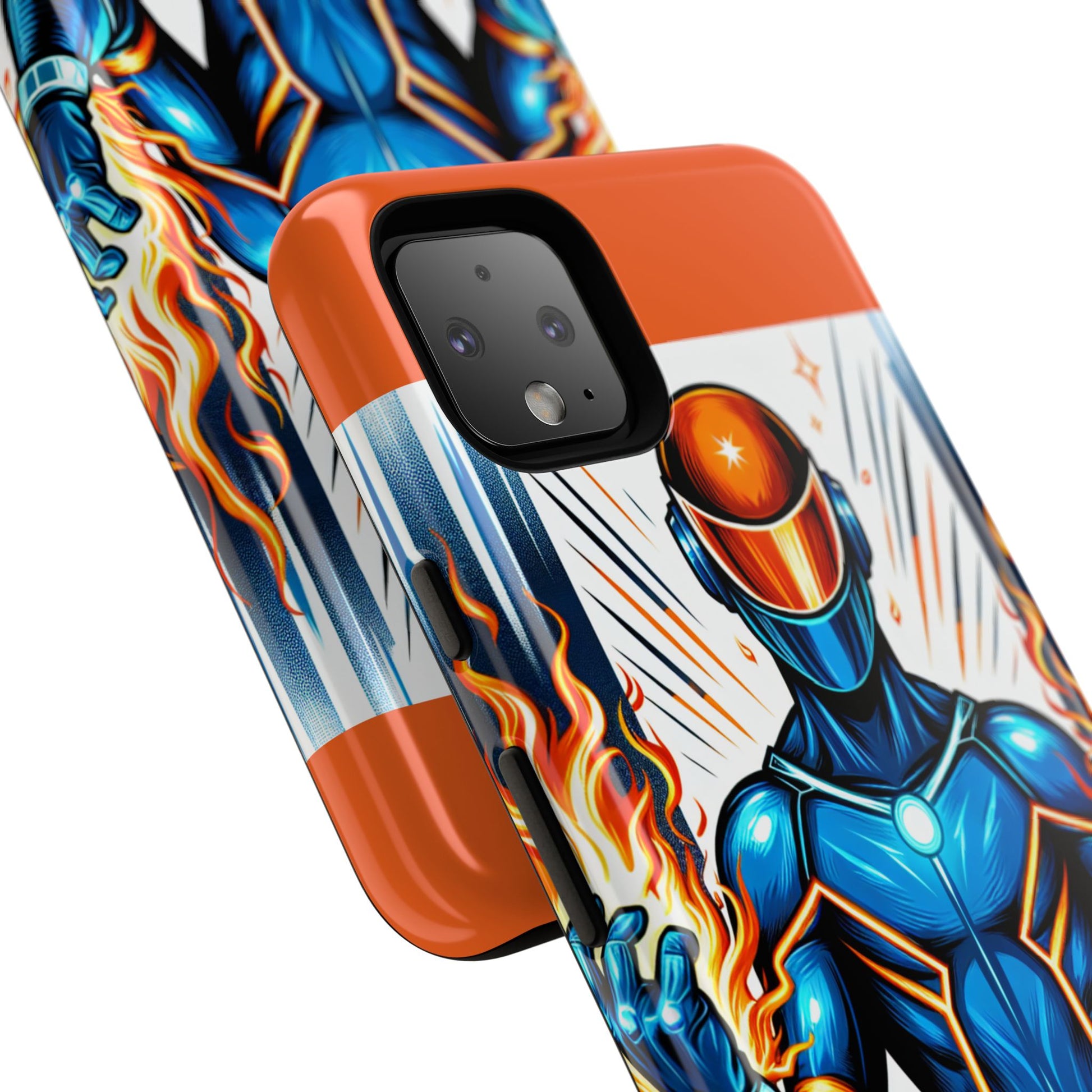 Vibrant Phone Case Featuring Fire-Themed Superhero Design, Durable and Stylish Gift for Gamers, Comic Lovers, and Tech Enthusiasts