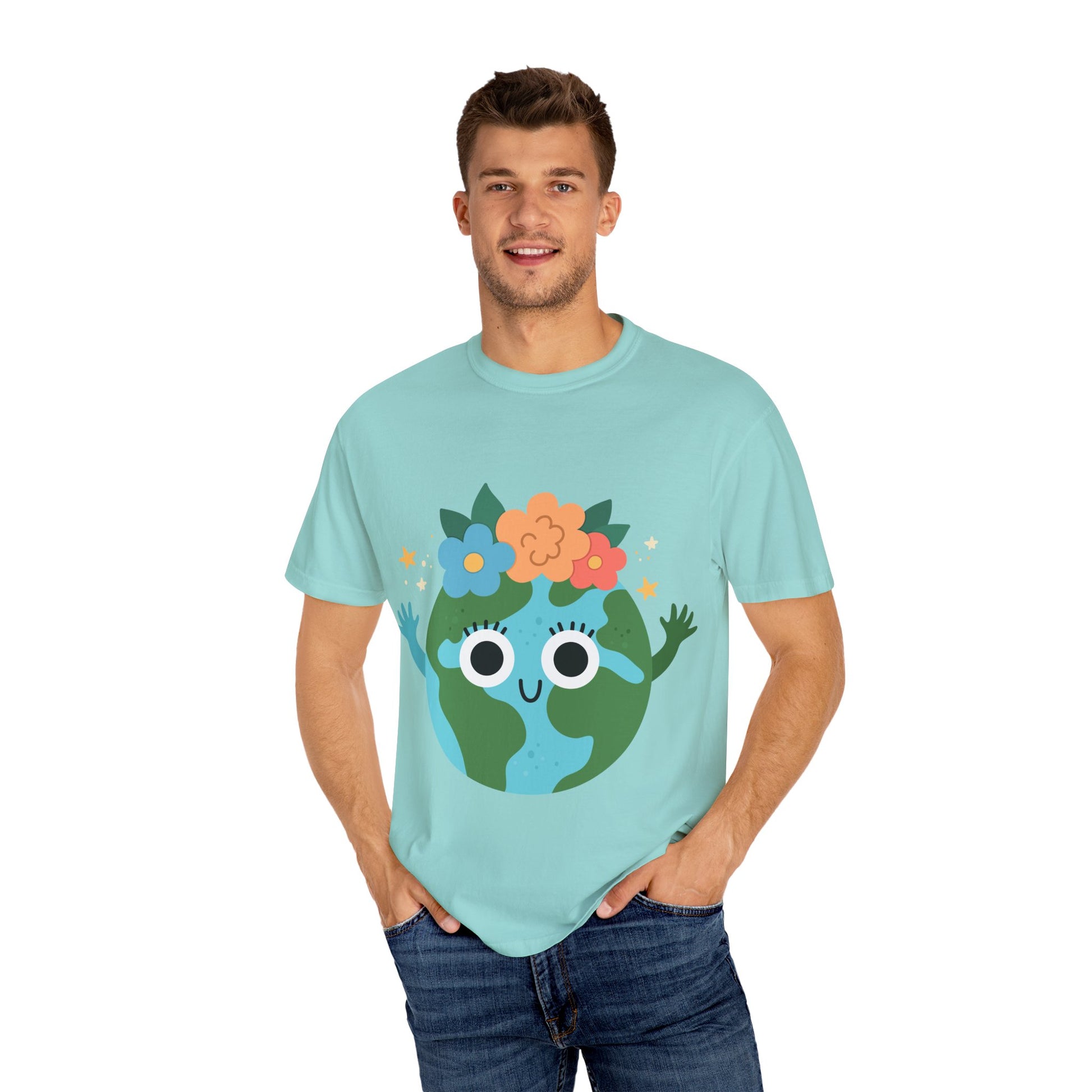 Eco-Friendly Earth Cartoon T-Shirt, Unisex Tee, Gardening Gift, Nature Lover Apparel, Earth Day Shirt, Cute Planet Design
