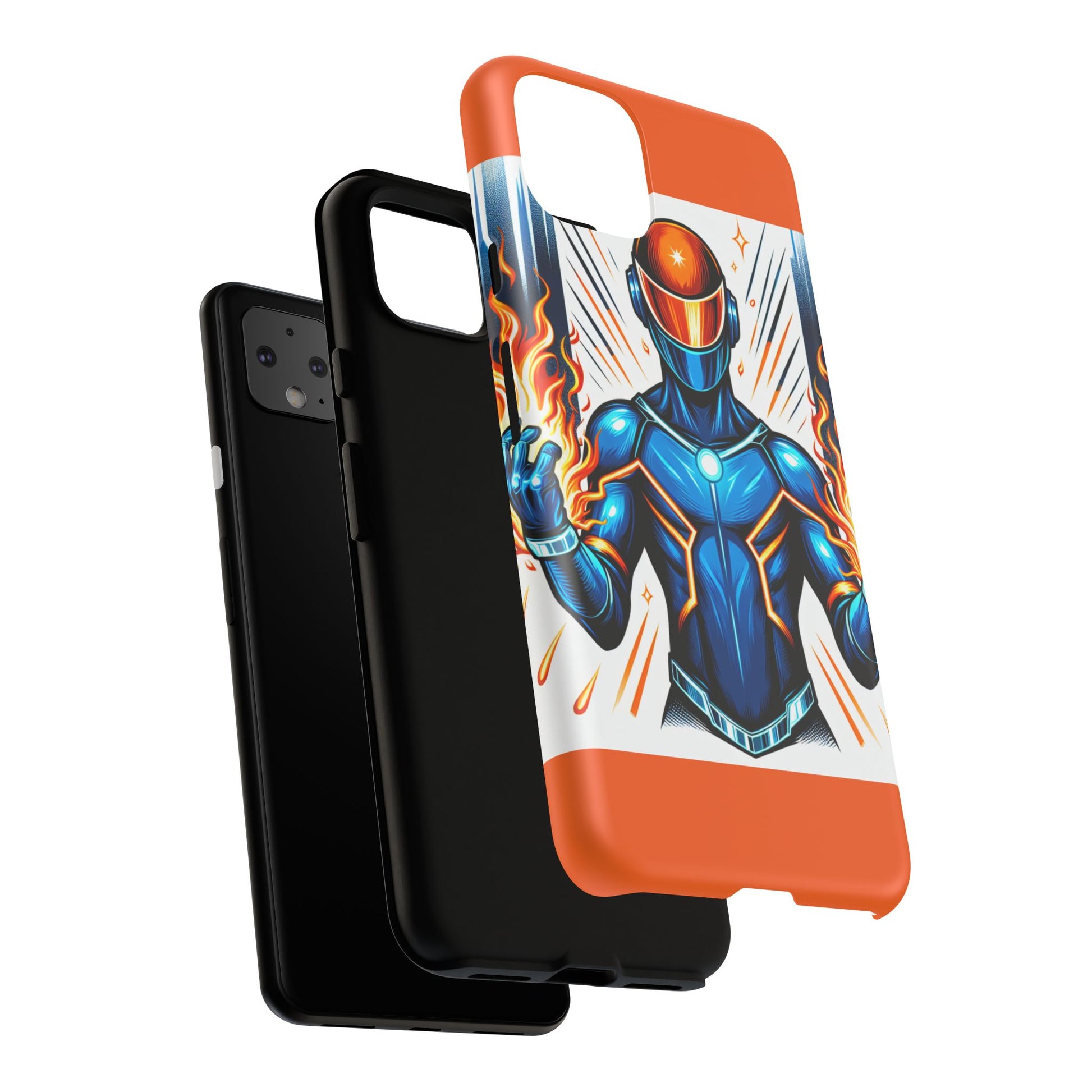 Vibrant Phone Case Featuring Fire-Themed Superhero Design, Durable and Stylish Gift for Gamers, Comic Lovers, and Tech Enthusiasts