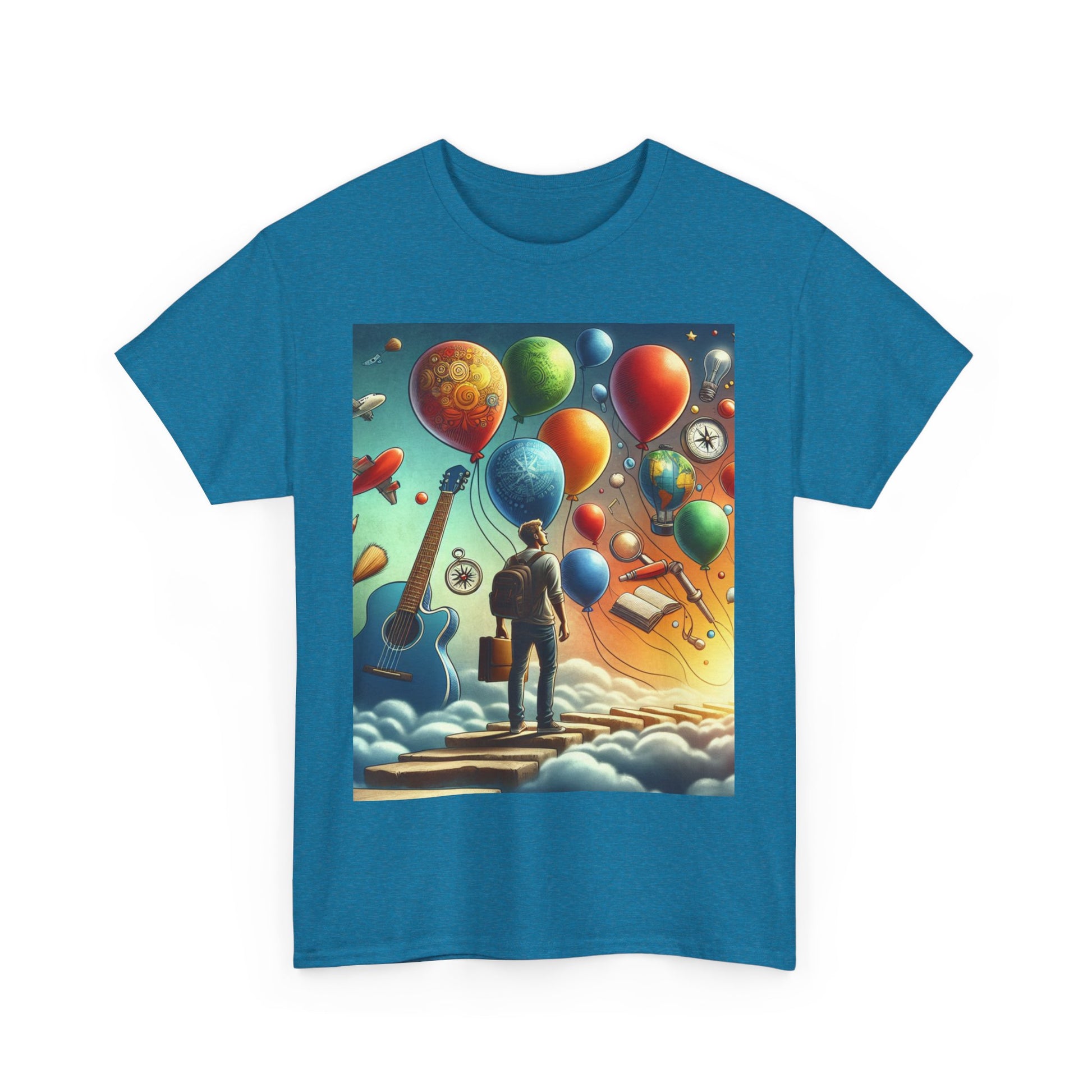 Dreamy Adventure Unisex Heavy Cotton Tee, Colorful Graphic T-Shirt, Music Lover Gift, Inspiration Shirt, Balloon Art Summer Tee