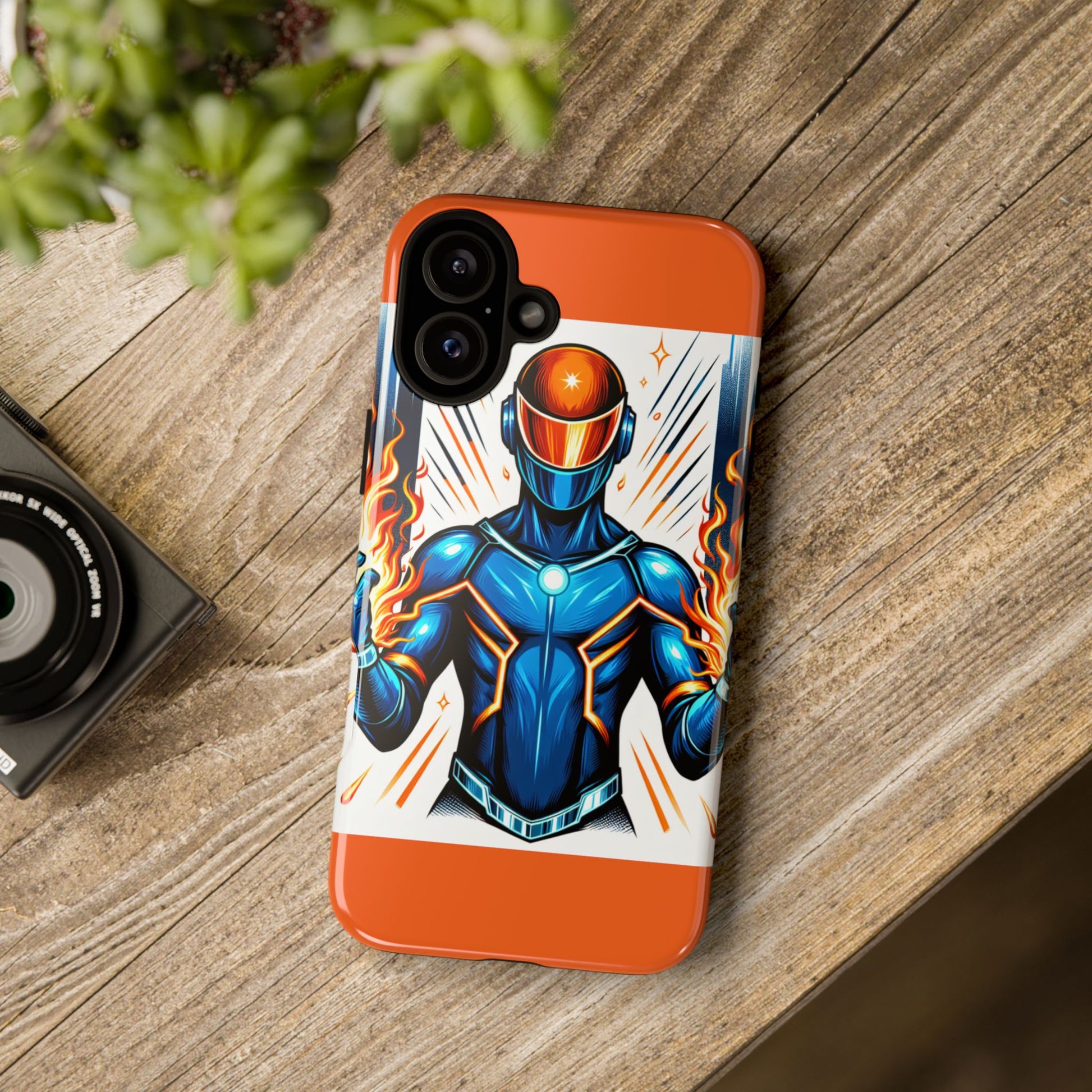 Vibrant Phone Case Featuring Fire-Themed Superhero Design, Durable and Stylish Gift for Gamers, Comic Lovers, and Tech Enthusiasts