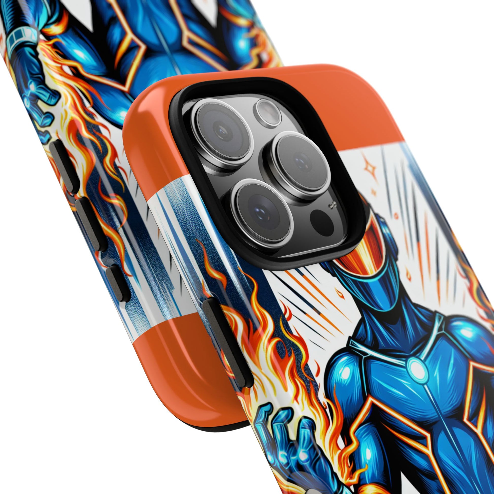Vibrant Phone Case Featuring Fire-Themed Superhero Design, Durable and Stylish Gift for Gamers, Comic Lovers, and Tech Enthusiasts