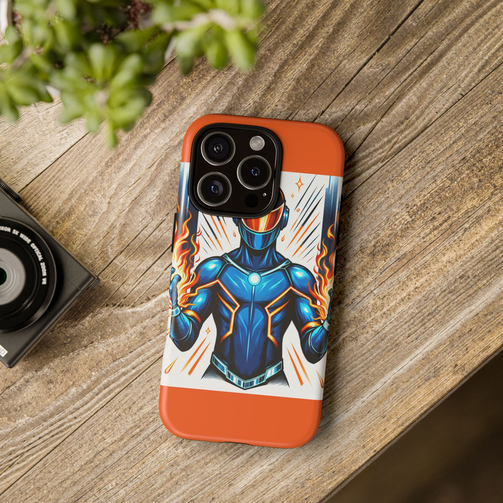 Vibrant Phone Case Featuring Fire-Themed Superhero Design, Durable and Stylish Gift for Gamers, Comic Lovers, and Tech Enthusiasts