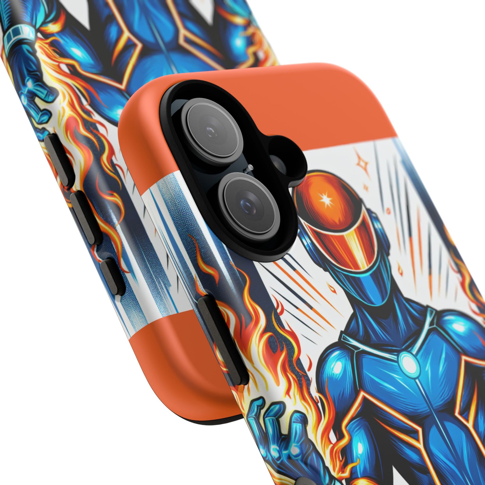 Vibrant Phone Case Featuring Fire-Themed Superhero Design, Durable and Stylish Gift for Gamers, Comic Lovers, and Tech Enthusiasts