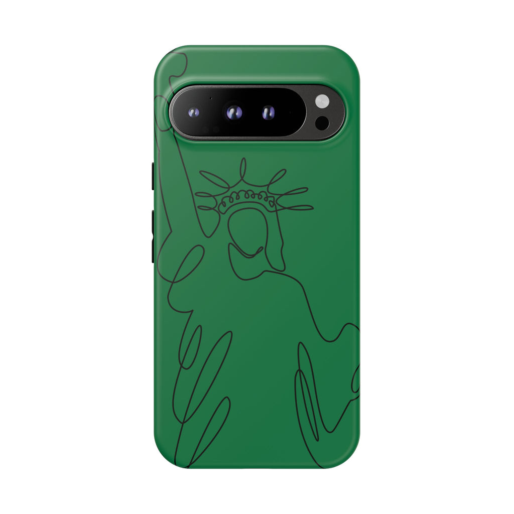 Stylish Phone Case with Statue of Liberty Design, Tough Cases for iPhone, Unique Gift for Travelers, Green Phone Cover, Artistic Cell [...]