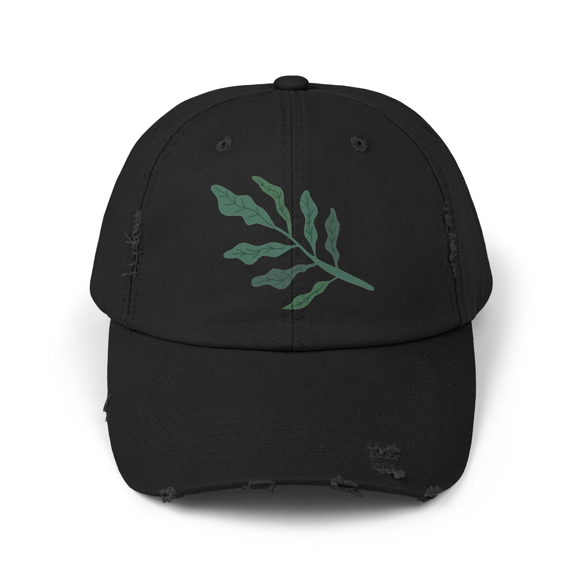 Distressed Cap with Leaf Design, Trendy Unisex Cap, Casual Summer Accessory, Gift for Plant Lovers, Outdoor Hat