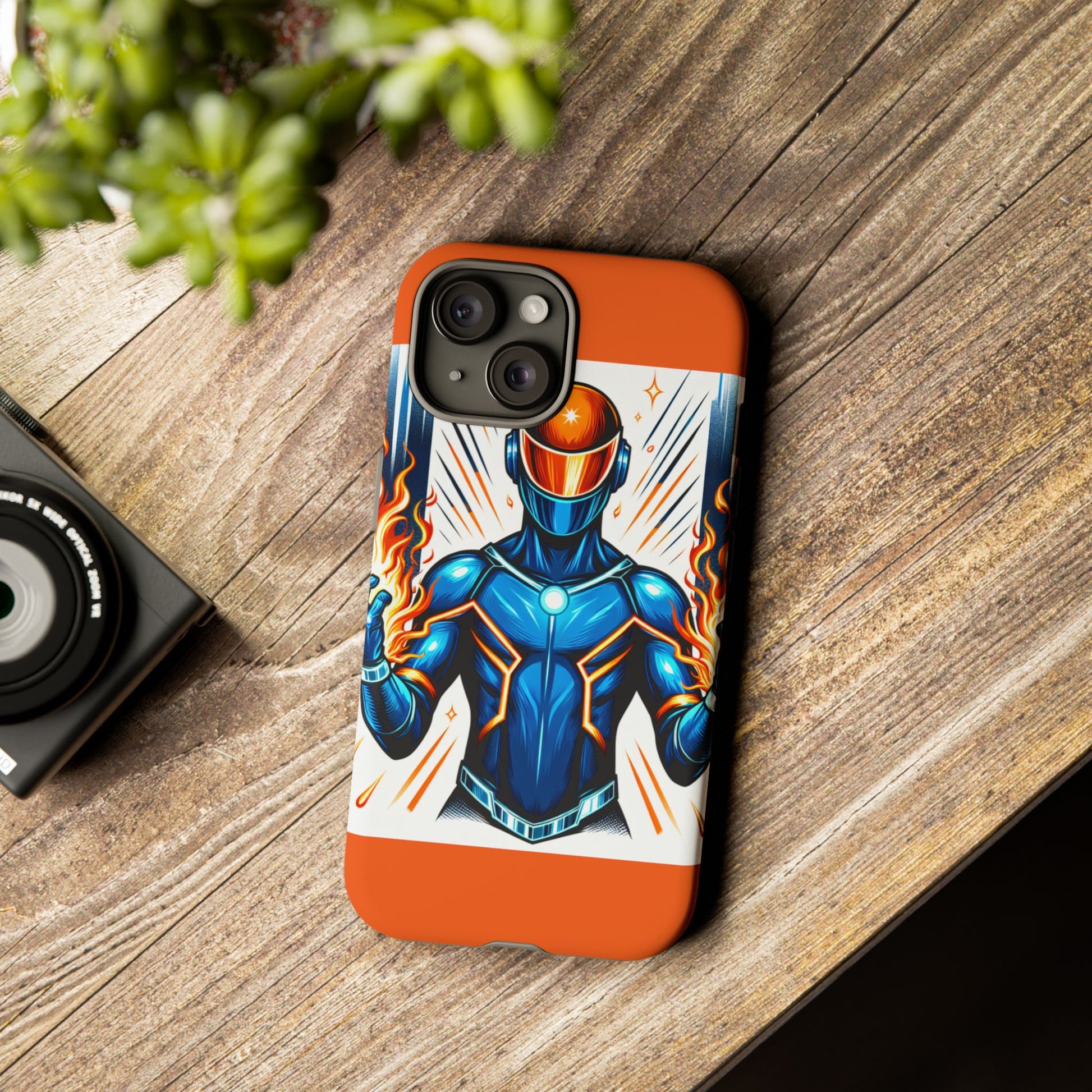 Vibrant Phone Case Featuring Fire-Themed Superhero Design, Durable and Stylish Gift for Gamers, Comic Lovers, and Tech Enthusiasts