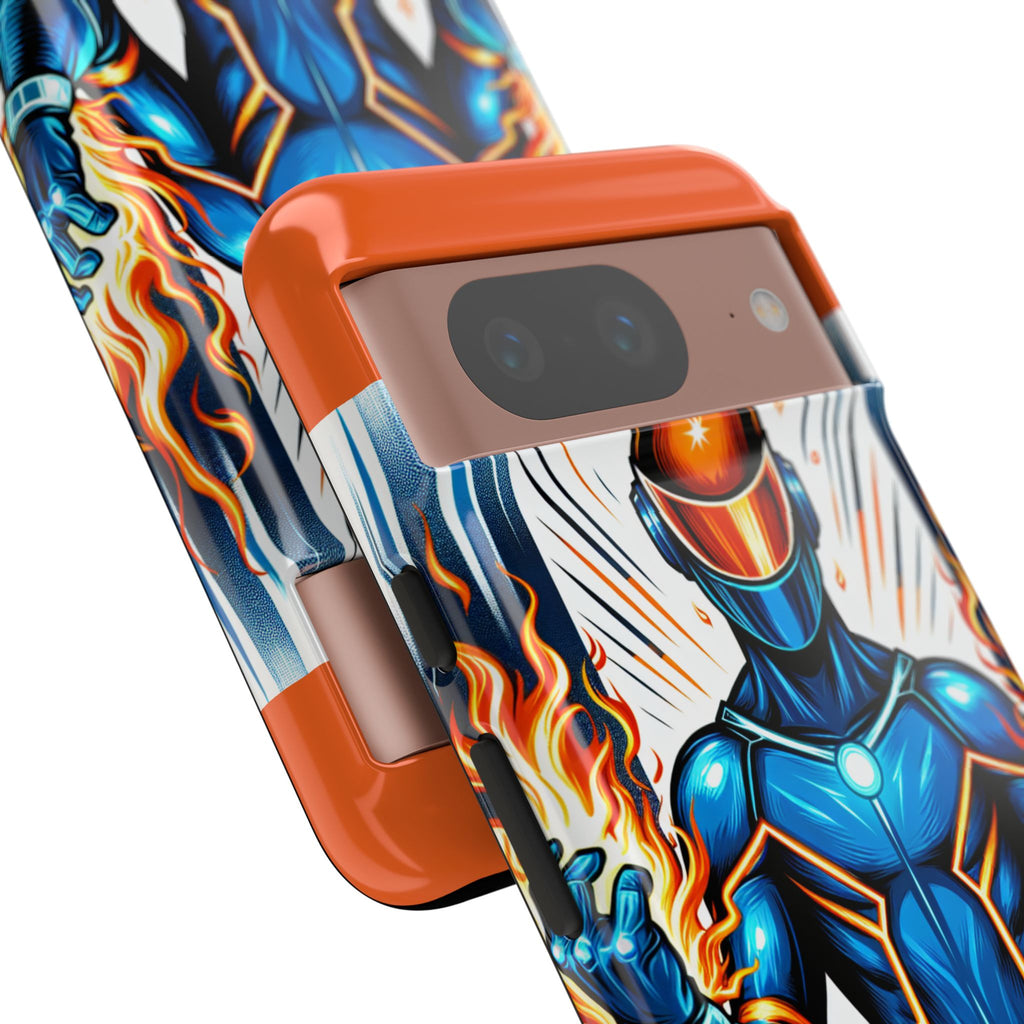 Vibrant Phone Case Featuring Fire-Themed Superhero Design, Durable and Stylish Gift for Gamers, Comic Lovers, and Tech Enthusiasts