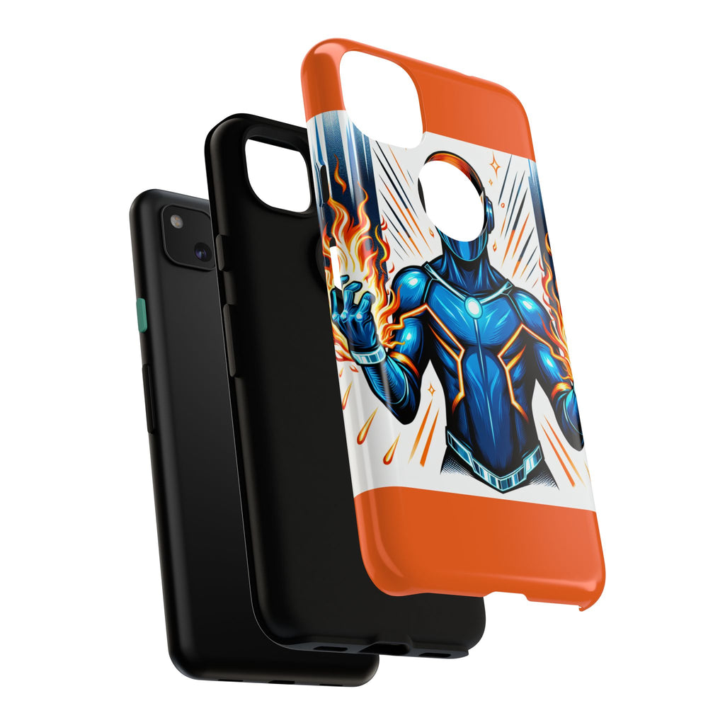 Vibrant Phone Case Featuring Fire-Themed Superhero Design, Durable and Stylish Gift for Gamers, Comic Lovers, and Tech Enthusiasts