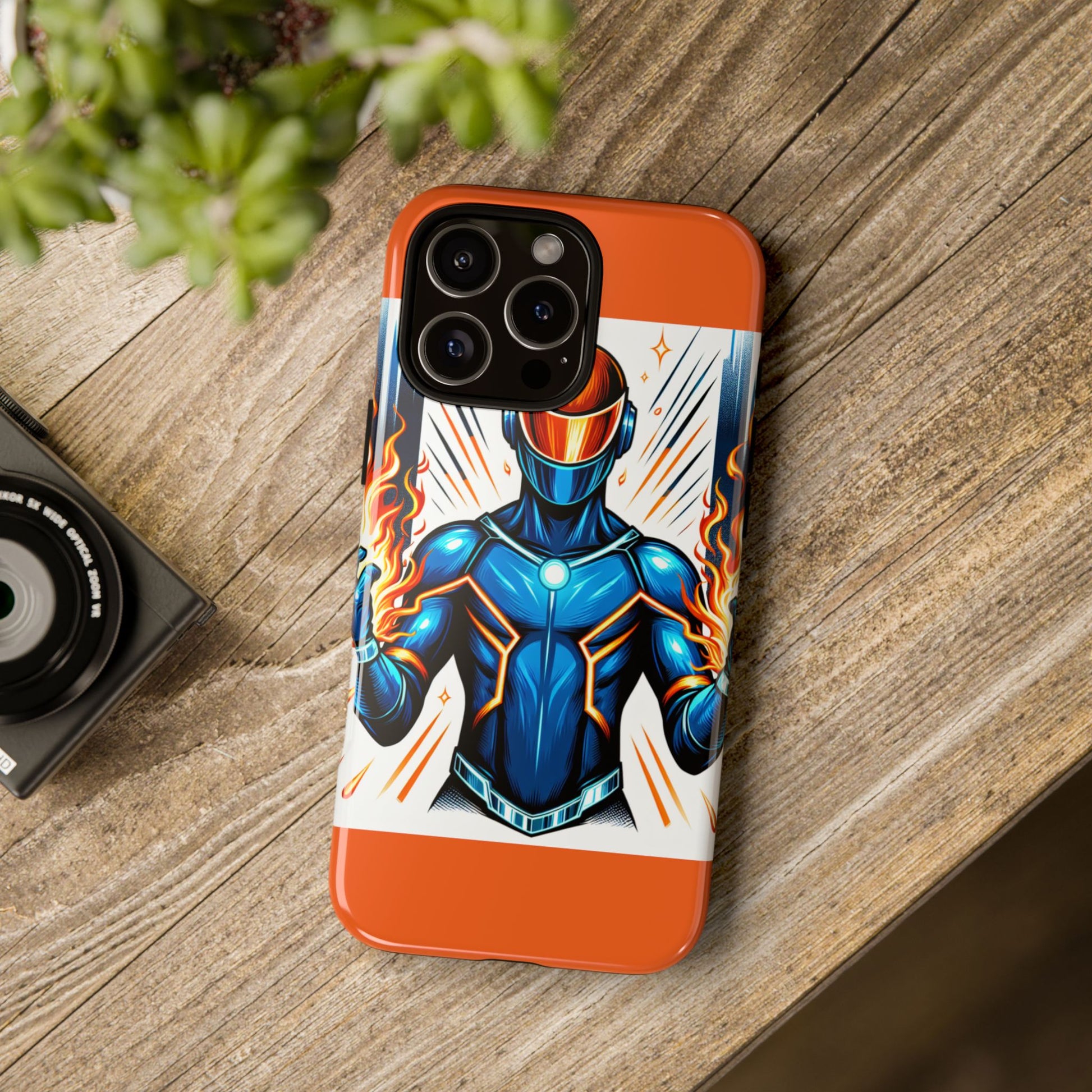 Vibrant Phone Case Featuring Fire-Themed Superhero Design, Durable and Stylish Gift for Gamers, Comic Lovers, and Tech Enthusiasts