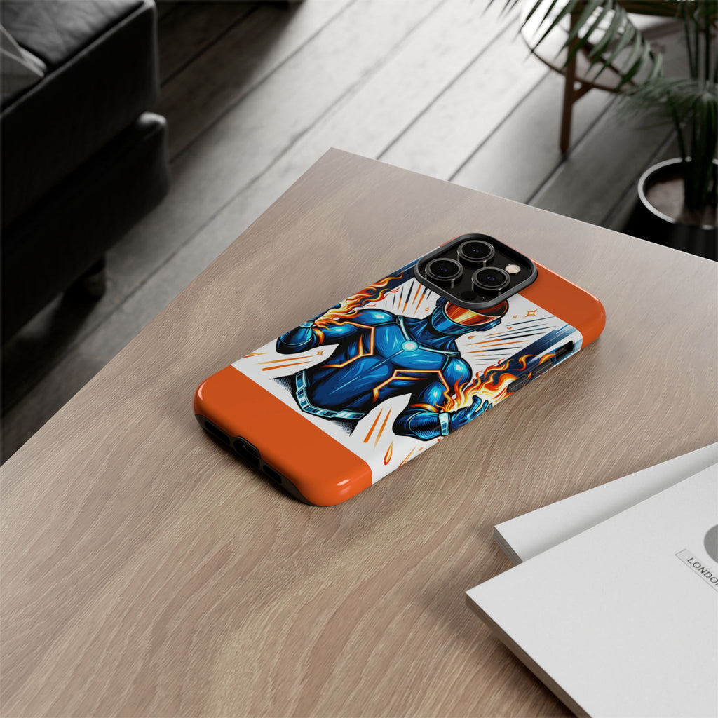 Vibrant Phone Case Featuring Fire-Themed Superhero Design, Durable and Stylish Gift for Gamers, Comic Lovers, and Tech Enthusiasts