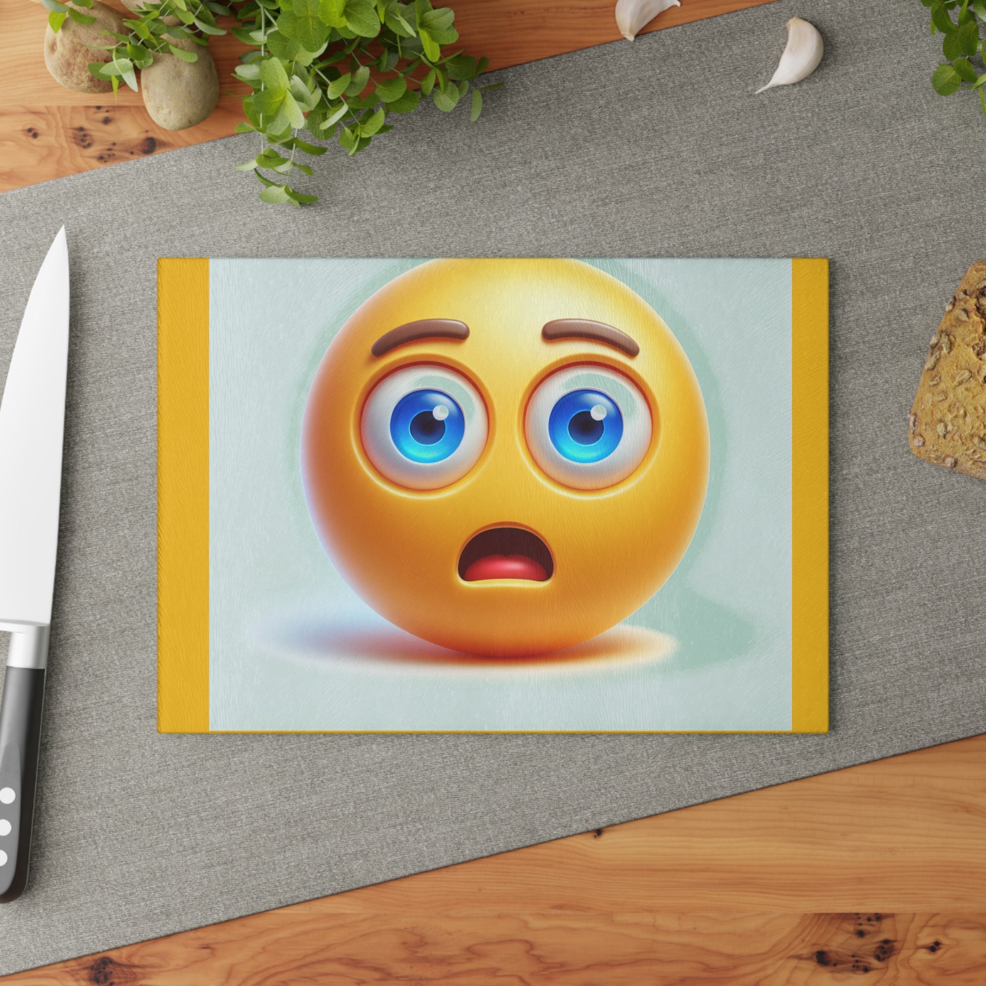 Shocked Emoji Glass Cutting Board, Funny Kitchen Gift, Unique Home Decor, Great for Gifts, Cooking Enthusiasts, Funny Gift Idea