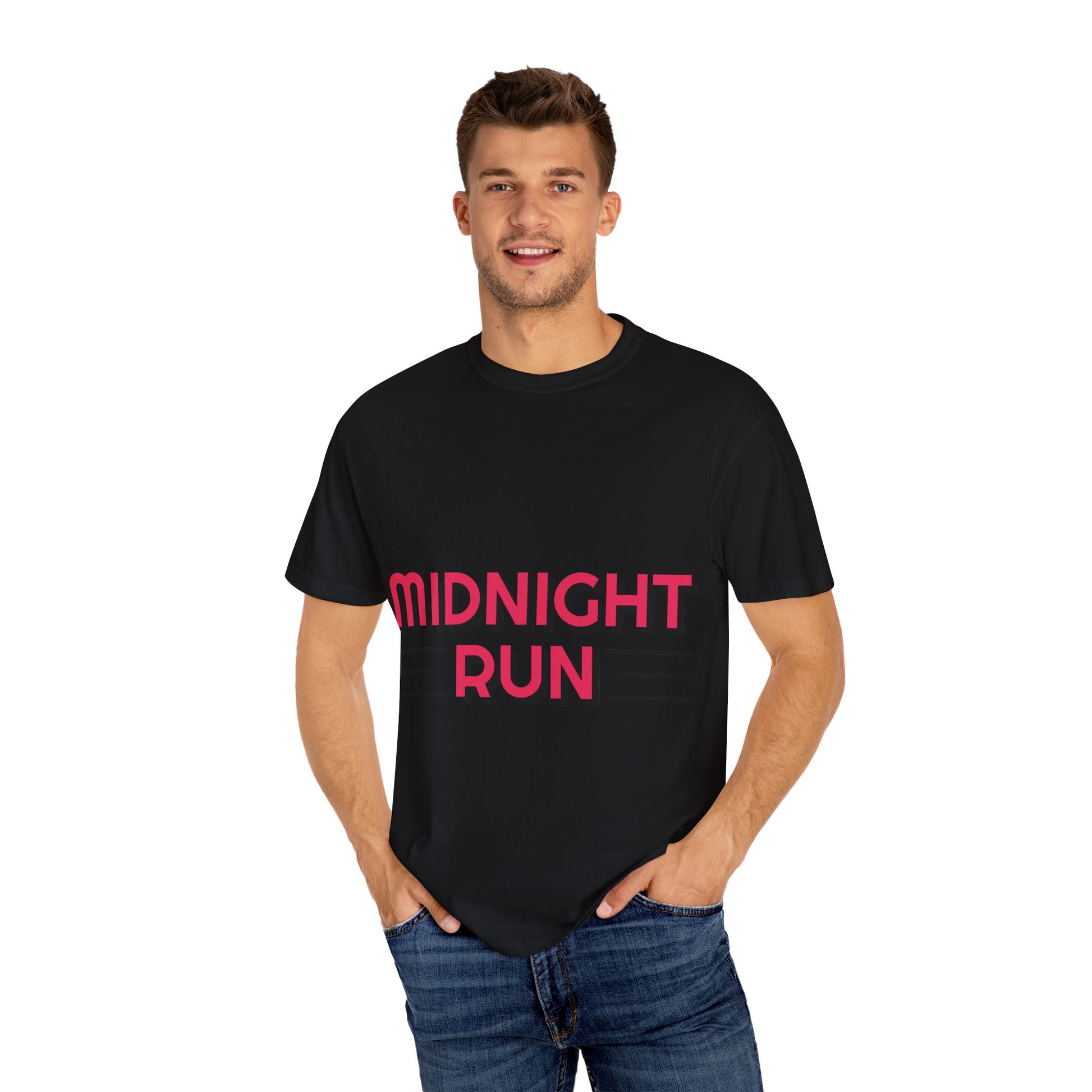 Midnight Run Unisex Garment-Dyed T-Shirt | Cool Casual Tee for Runners | Fitness Gift | Workout Shirt | Party Tee | Trendy Retro Vibe