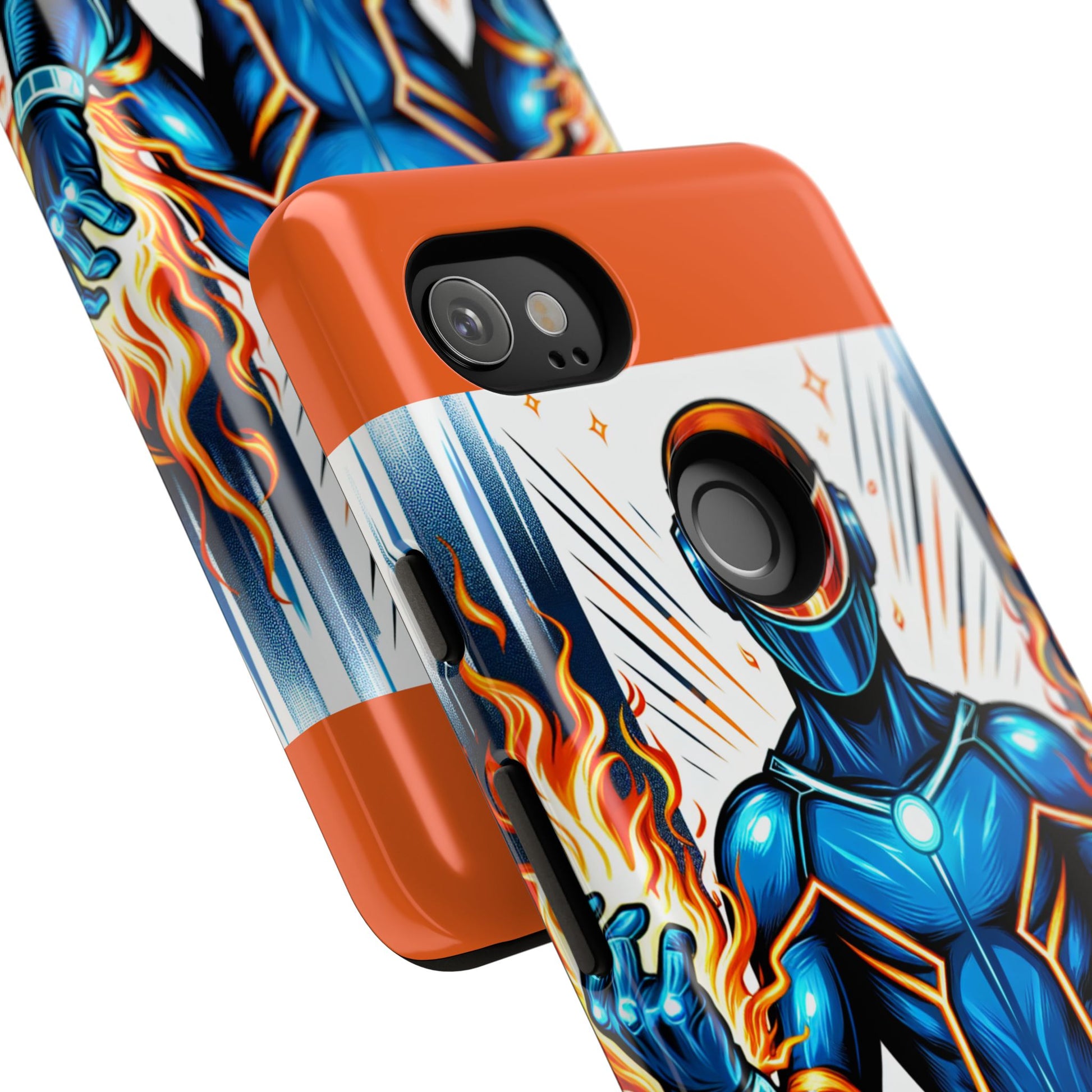 Vibrant Phone Case Featuring Fire-Themed Superhero Design, Durable and Stylish Gift for Gamers, Comic Lovers, and Tech Enthusiasts