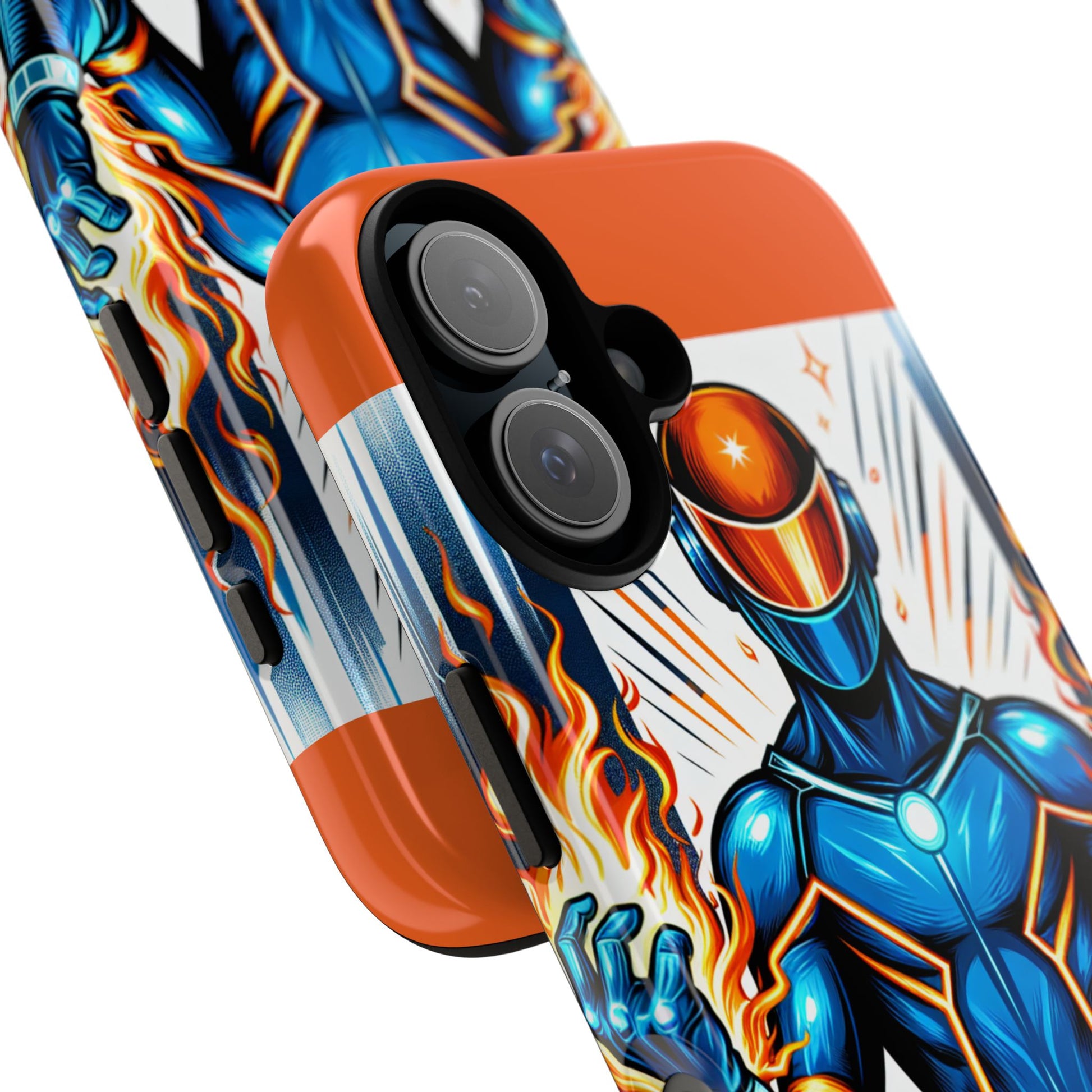 Vibrant Phone Case Featuring Fire-Themed Superhero Design, Durable and Stylish Gift for Gamers, Comic Lovers, and Tech Enthusiasts