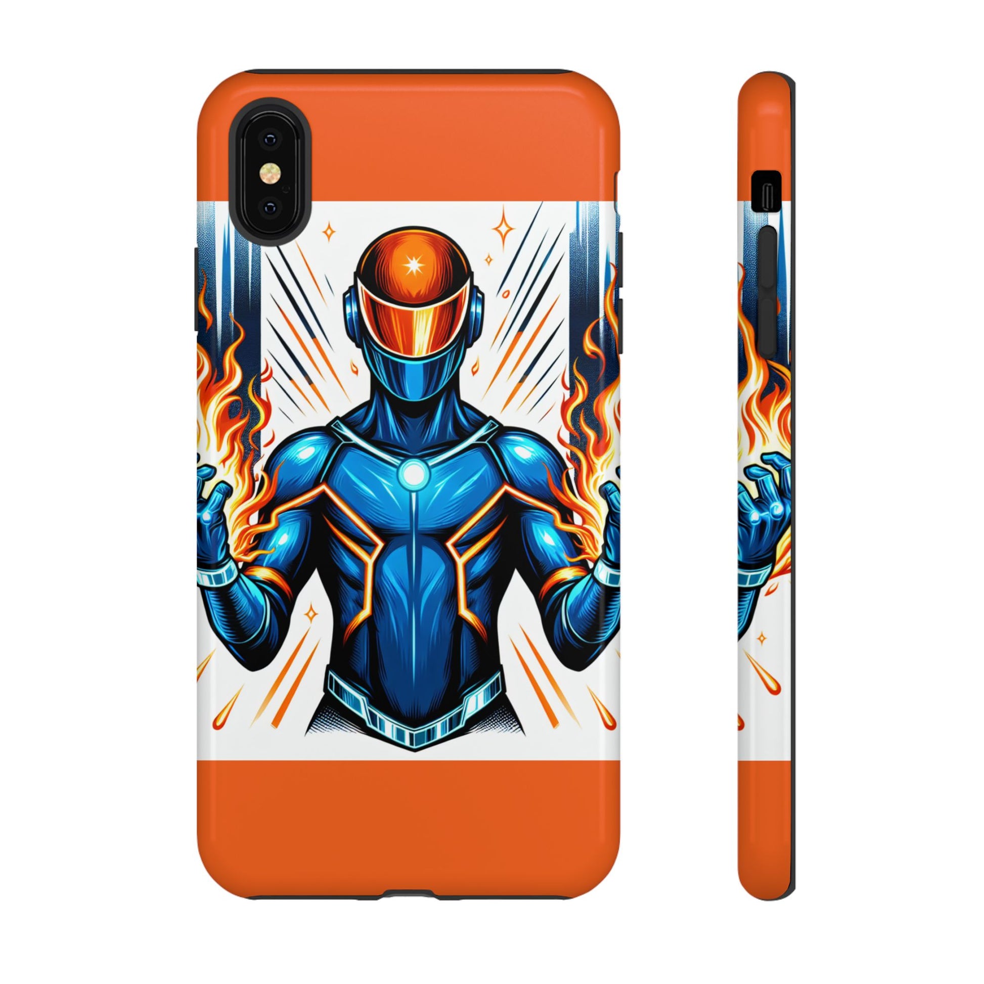 Vibrant Phone Case Featuring Fire-Themed Superhero Design, Durable and Stylish Gift for Gamers, Comic Lovers, and Tech Enthusiasts