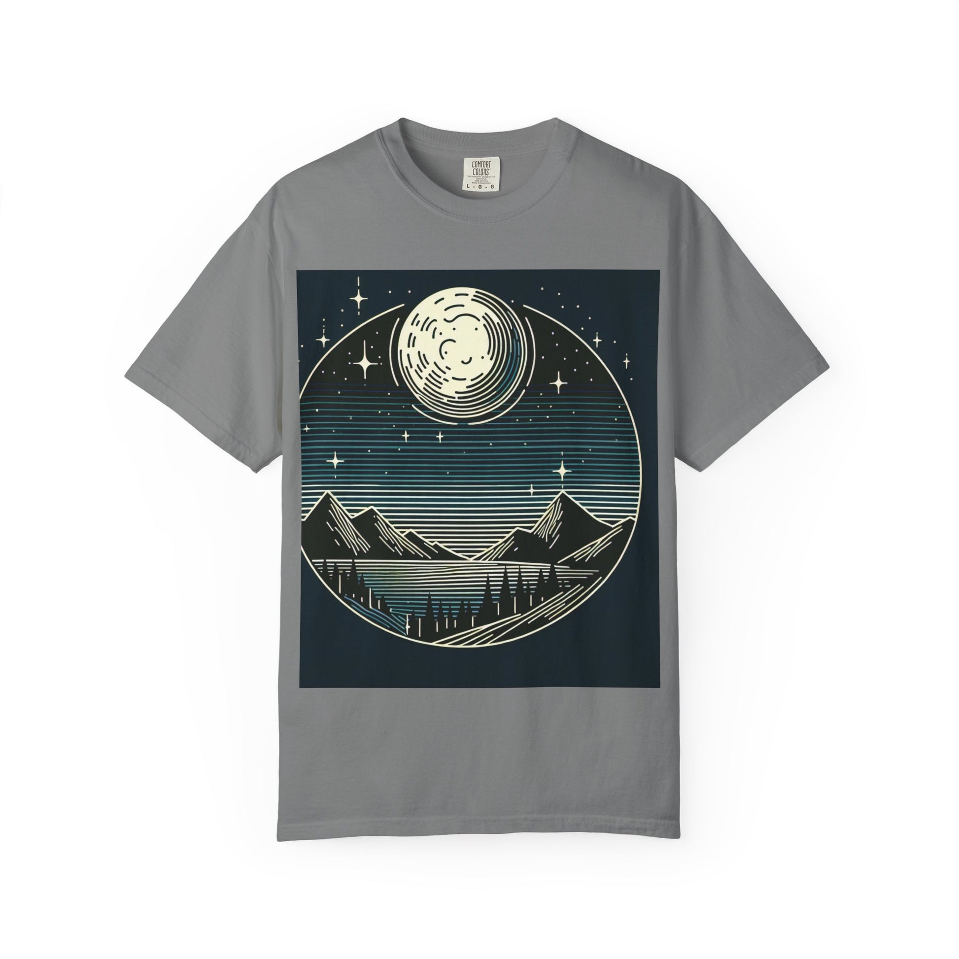 Moonlit Landscape T-Shirt, Nature Tee, Unisex Graphic Shirt, Outdoor Adventure Clothing, Gift for Hikers, Starry Night Apparel