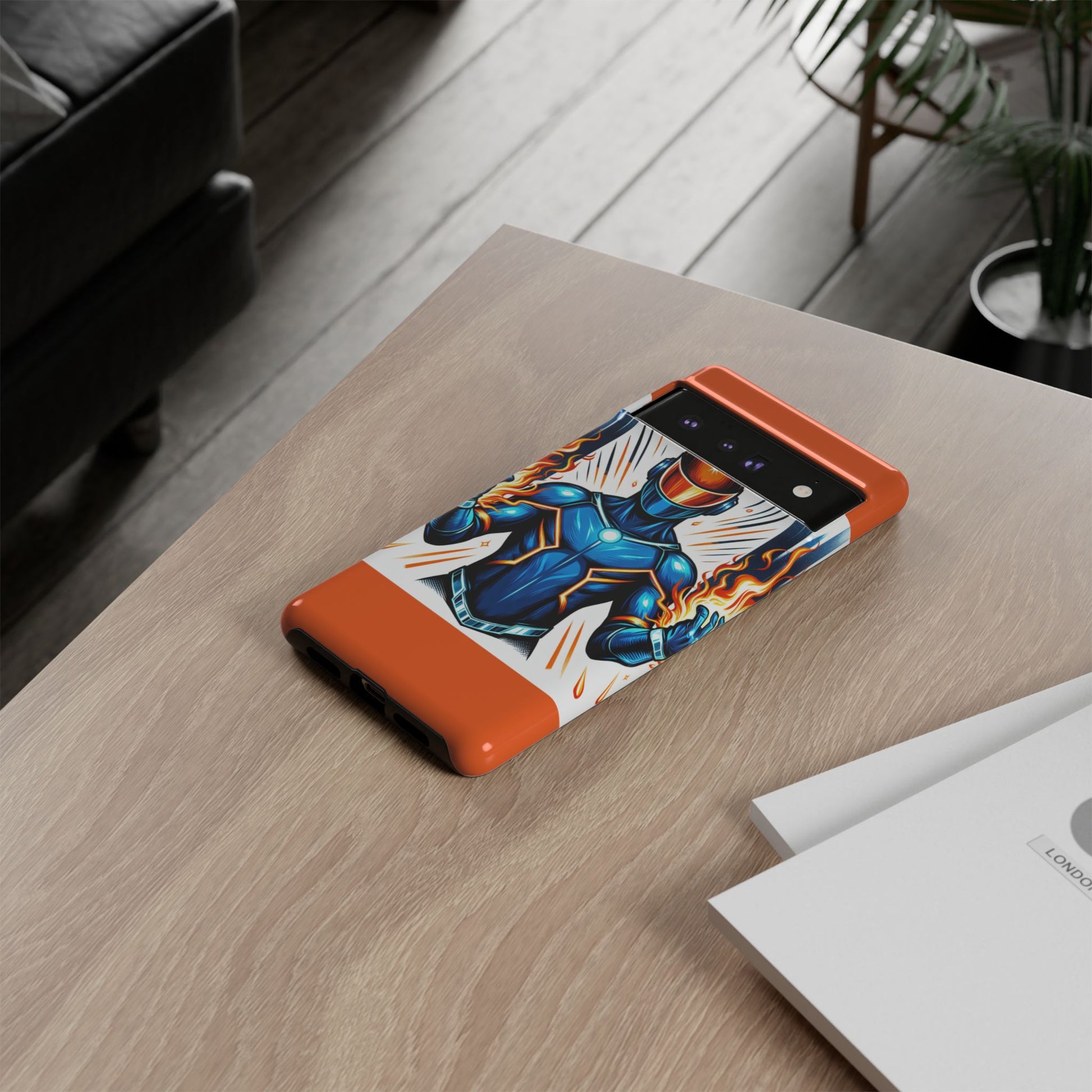 Vibrant Phone Case Featuring Fire-Themed Superhero Design, Durable and Stylish Gift for Gamers, Comic Lovers, and Tech Enthusiasts