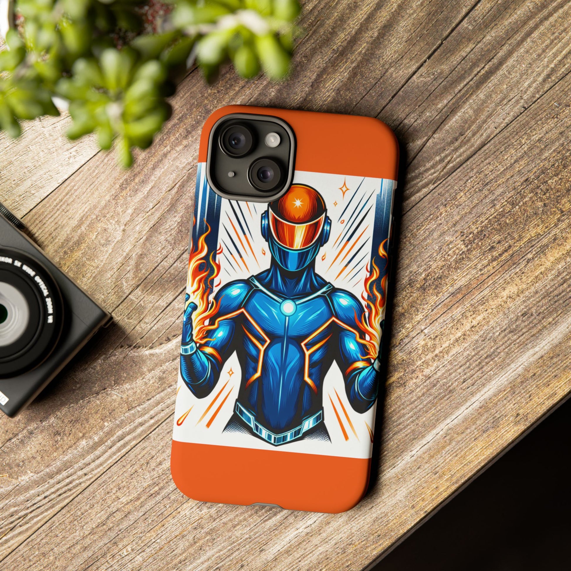 Vibrant Phone Case Featuring Fire-Themed Superhero Design, Durable and Stylish Gift for Gamers, Comic Lovers, and Tech Enthusiasts