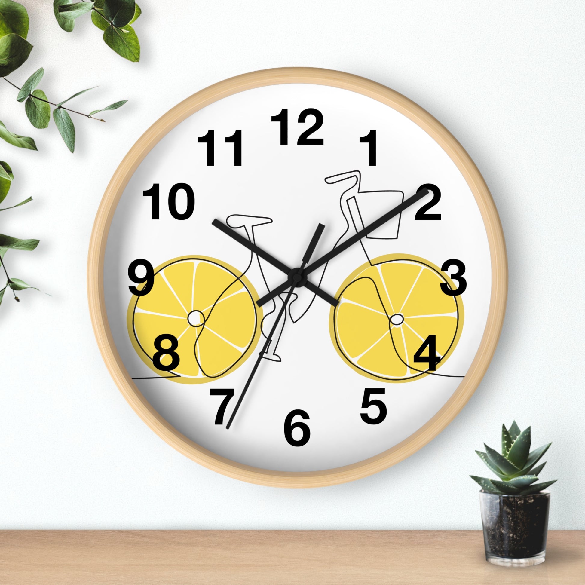 Bicycle & Lemon Decor Clock, Whimsical Wall Clock for Cyclists, Fruit Clock, Home Office Decor, Unique Gift for Bike Lovers