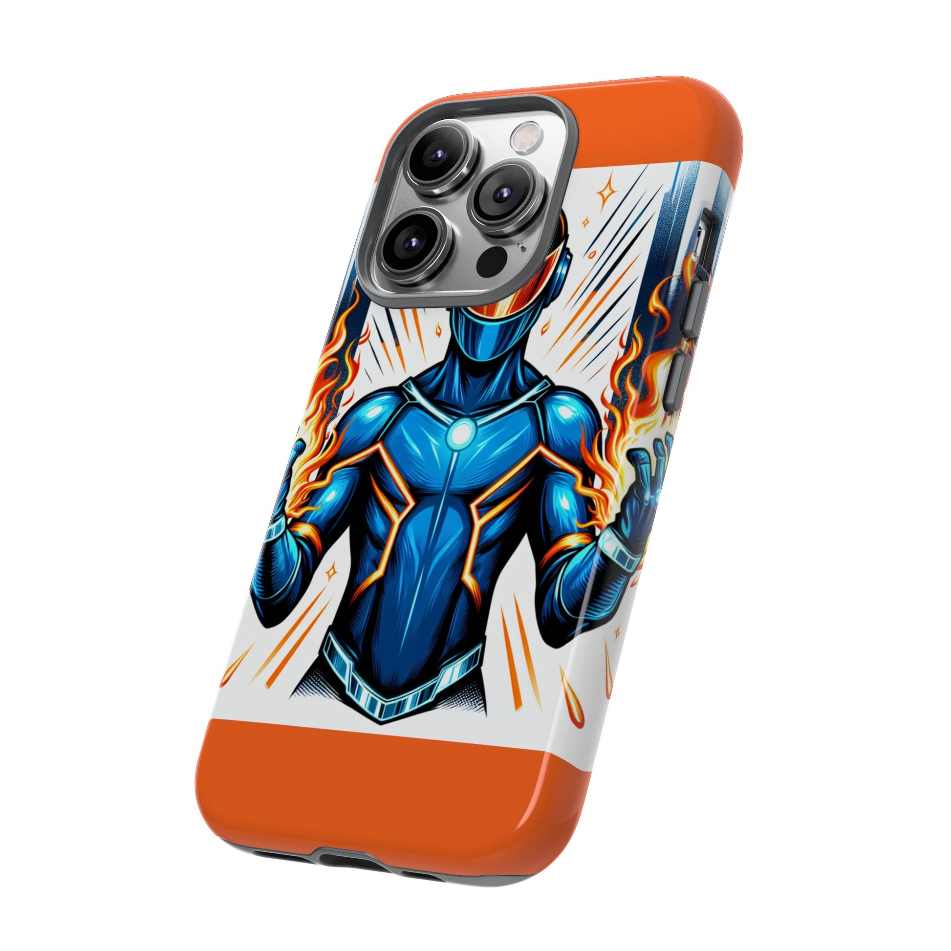 Vibrant Phone Case Featuring Fire-Themed Superhero Design, Durable and Stylish Gift for Gamers, Comic Lovers, and Tech Enthusiasts