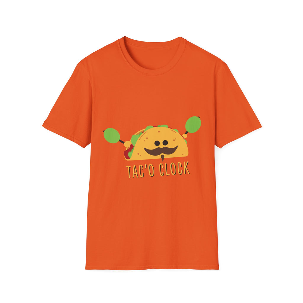 Taco-Themed Unisex Softstyle T-Shirt, Fun Taco Clock Tee, Perfect for Food Lovers, Casual Wear, Gift for Taco Tuesday