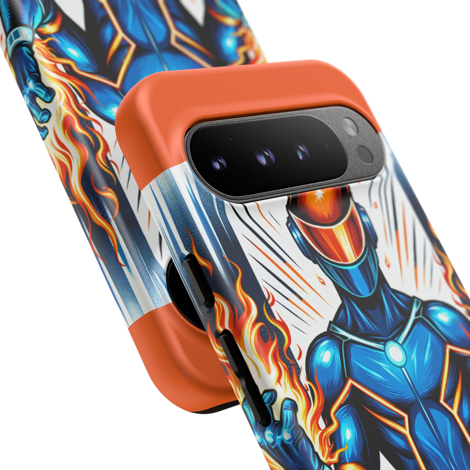 Vibrant Phone Case Featuring Fire-Themed Superhero Design, Durable and Stylish Gift for Gamers, Comic Lovers, and Tech Enthusiasts