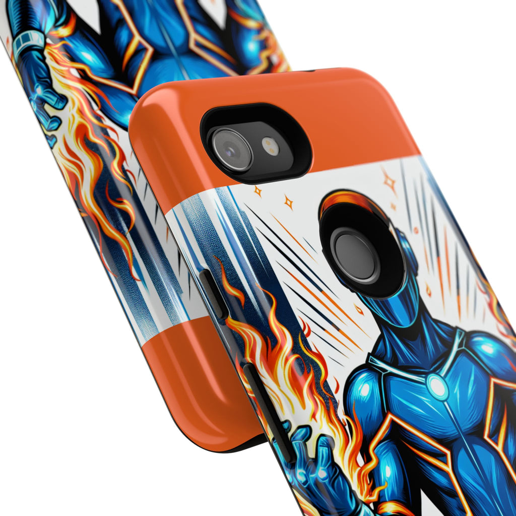 Vibrant Phone Case Featuring Fire-Themed Superhero Design, Durable and Stylish Gift for Gamers, Comic Lovers, and Tech Enthusiasts