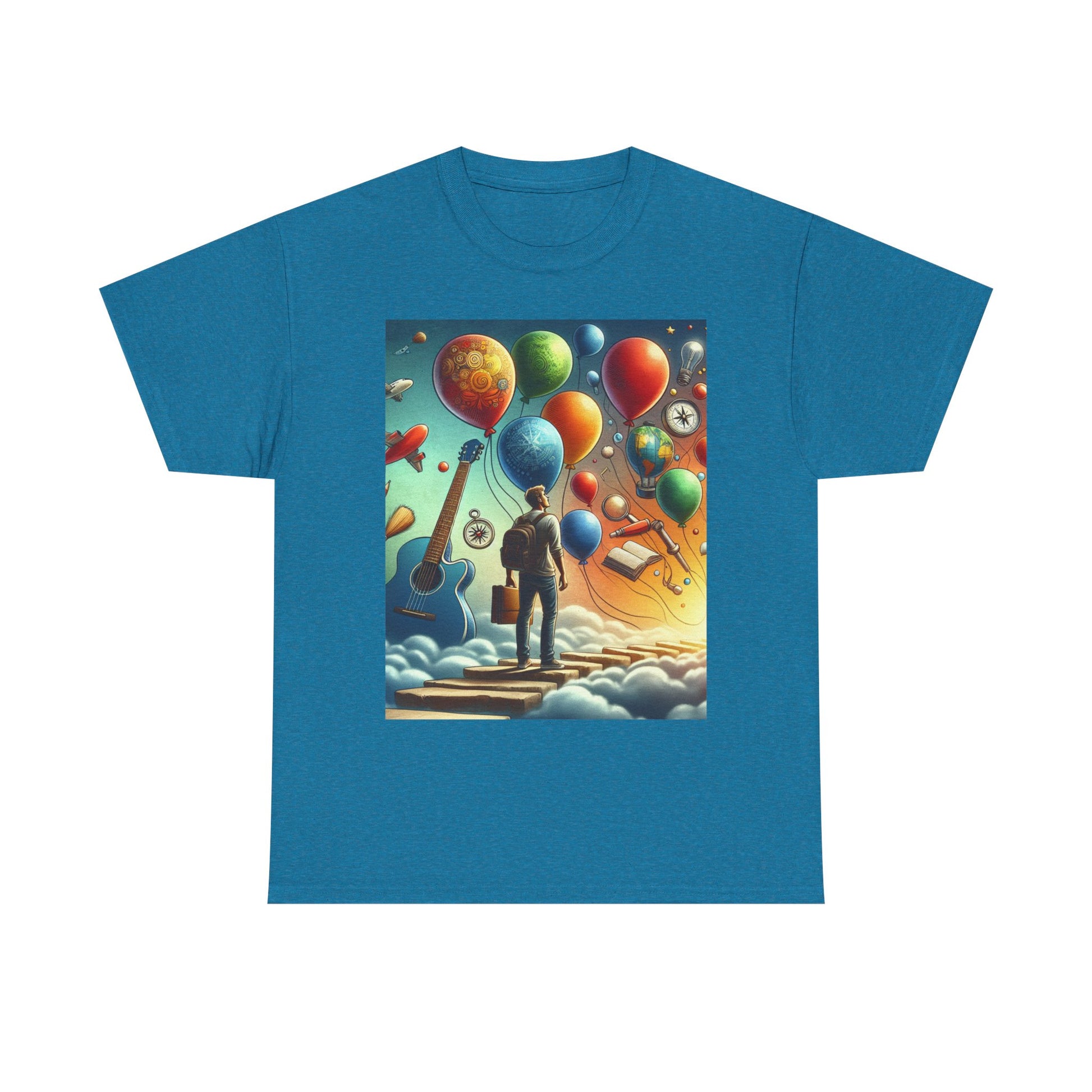 Dreamy Adventure Unisex Heavy Cotton Tee, Colorful Graphic T-Shirt, Music Lover Gift, Inspiration Shirt, Balloon Art Summer Tee